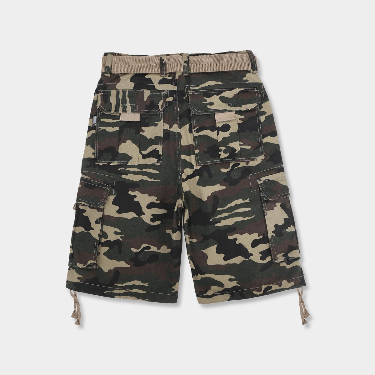 Men’s Premium Loose Fit Twill Cargo Shorts with Belt in Green Camo - Hat and Beyond casual shorts