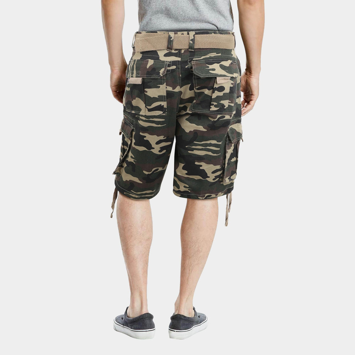 Men’s Premium Loose Fit Twill Cargo Shorts with Belt in Green Camo - Hat and Beyond casual shorts