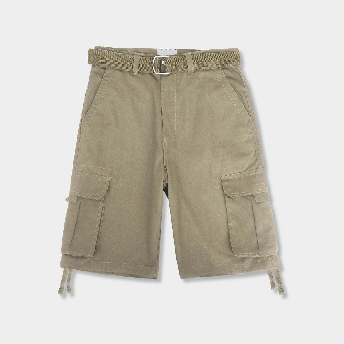 Men’s Premium Loose Fit Twill Cargo Shorts with Belt in Khaki - Hat and Beyond casual shorts