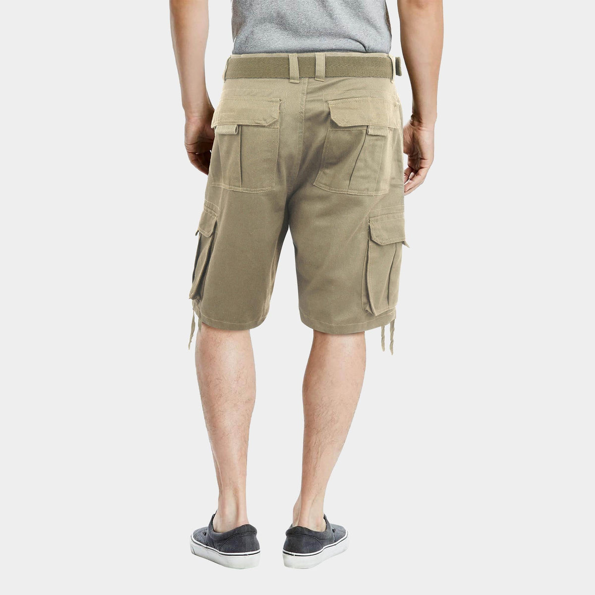 Men’s Premium Loose Fit Twill Cargo Shorts with Belt in Khaki - Hat and Beyond casual shorts