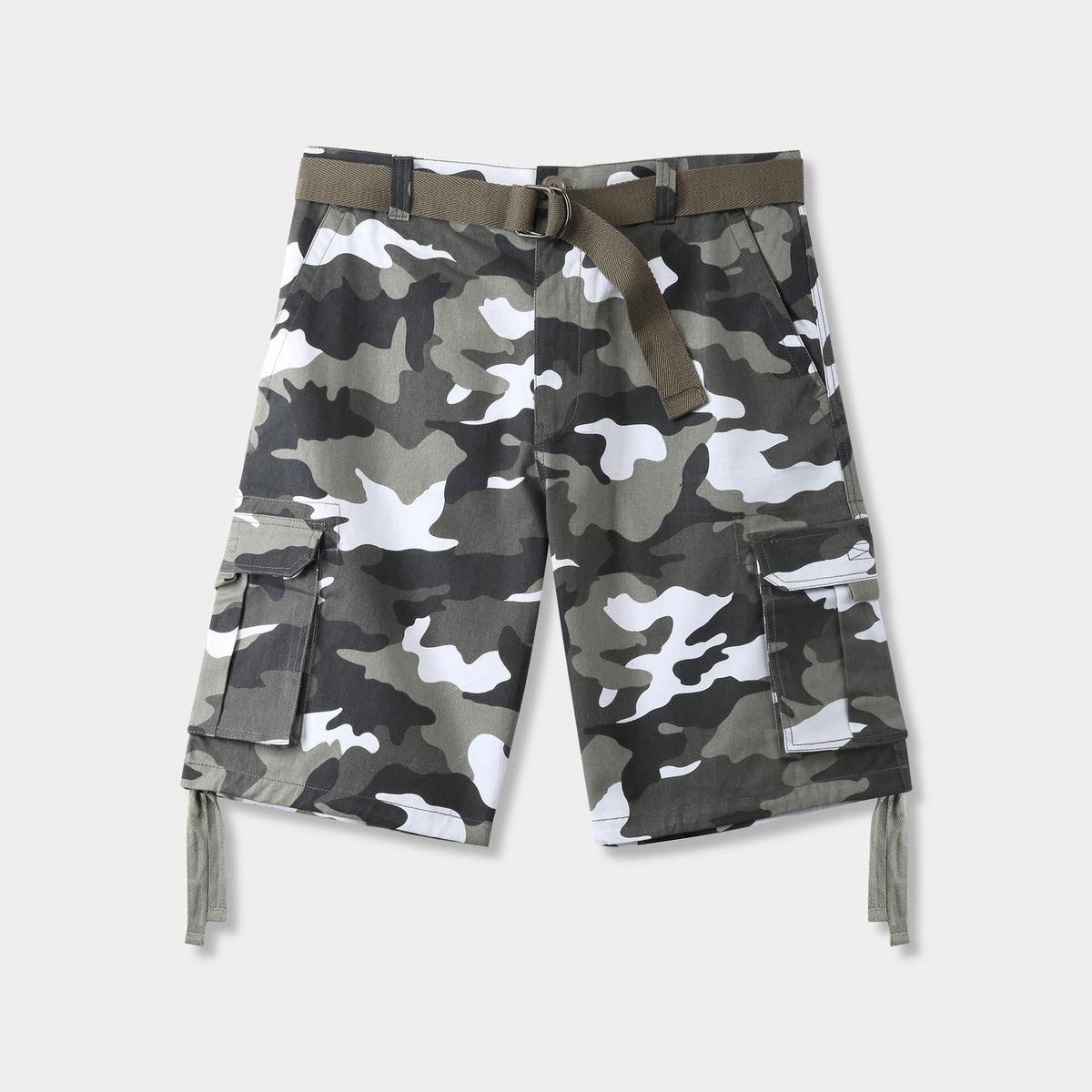 Men’s Premium Loose Fit Twill Cargo Shorts with Belt in Military Camo - Hat and Beyond casual shorts