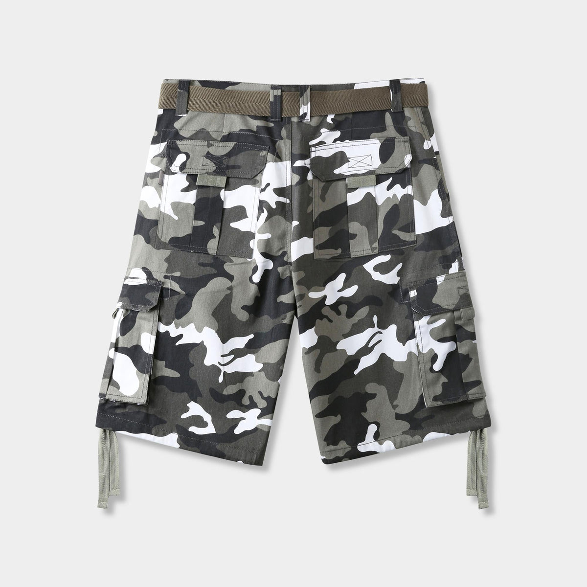Men’s Premium Loose Fit Twill Cargo Shorts with Belt in Military Camo - Hat and Beyond casual shorts