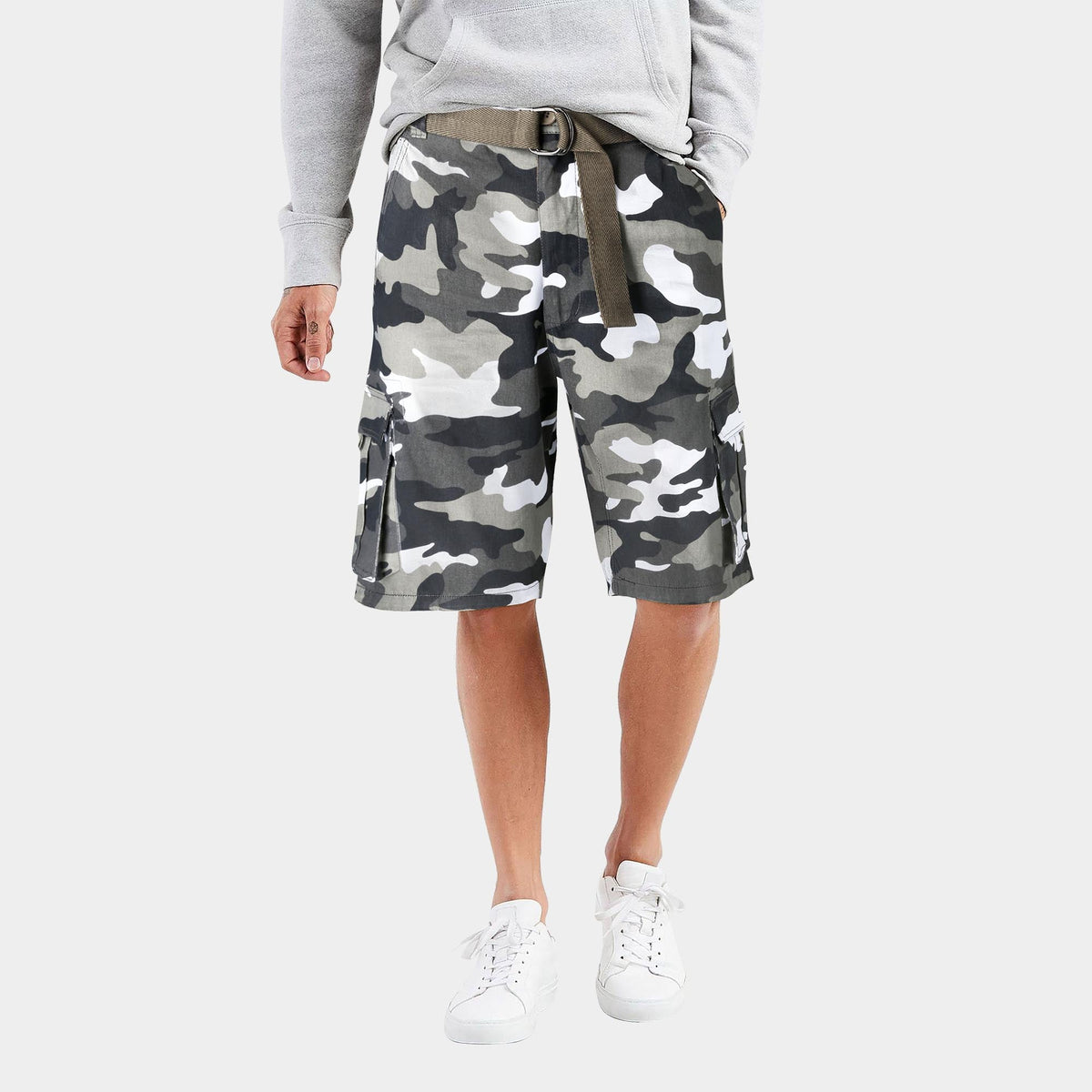 Men’s Premium Loose Fit Twill Cargo Shorts with Belt in Military Camo - Hat and Beyond casual shorts