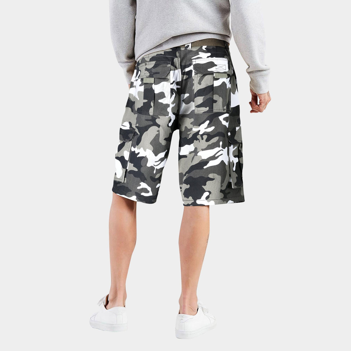 Men’s Premium Loose Fit Twill Cargo Shorts with Belt in Military Camo - Hat and Beyond casual shorts