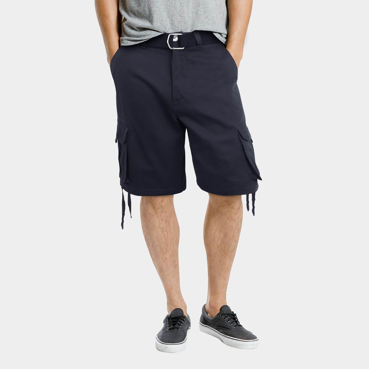 Men’s Premium Loose Fit Twill Cargo Shorts with Belt in Navy - Hat and Beyond casual shorts