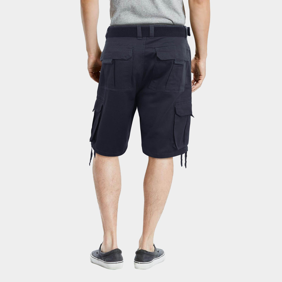 Men’s Premium Loose Fit Twill Cargo Shorts with Belt in Navy - Hat and Beyond casual shorts