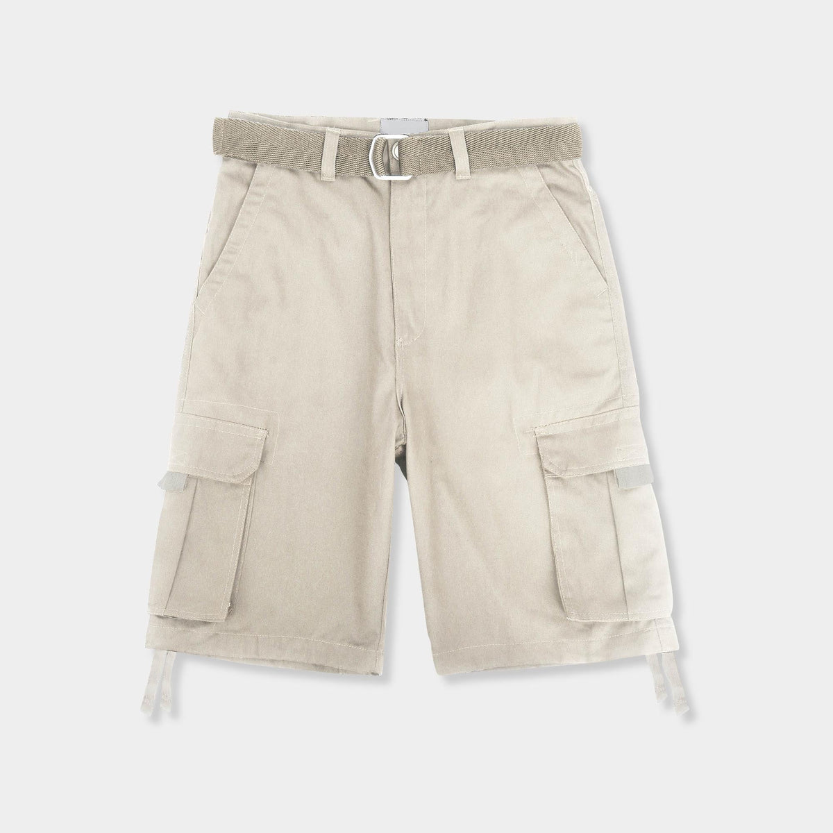 Men’s Premium Loose Fit Twill Cargo Shorts with Belt in Sand - Hat and Beyond casual shorts