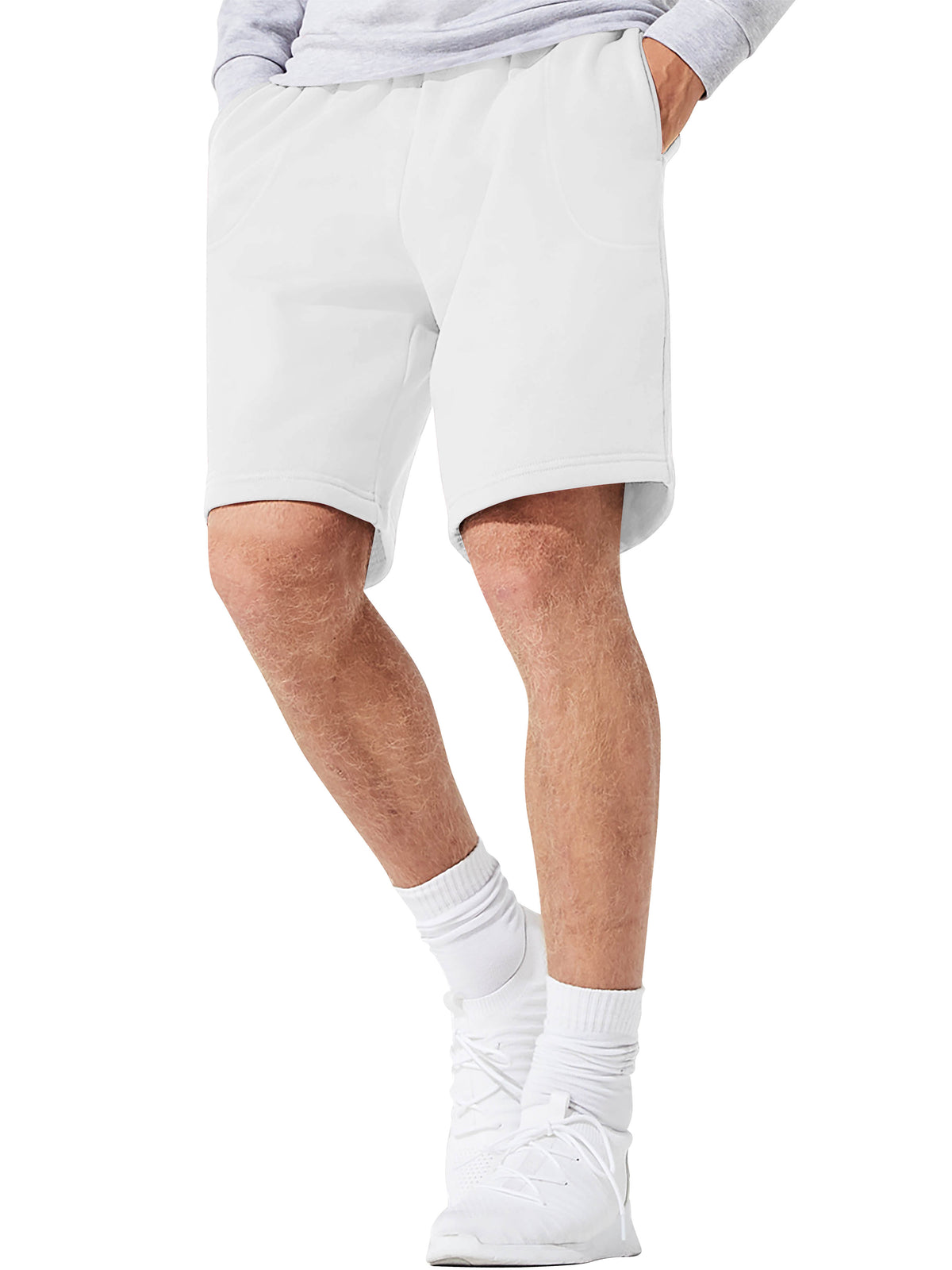 Men’s Brushed Elastic Lightweight Sweat Shorts with Pockets S-2XL in White - Hat and Beyond casual shorts