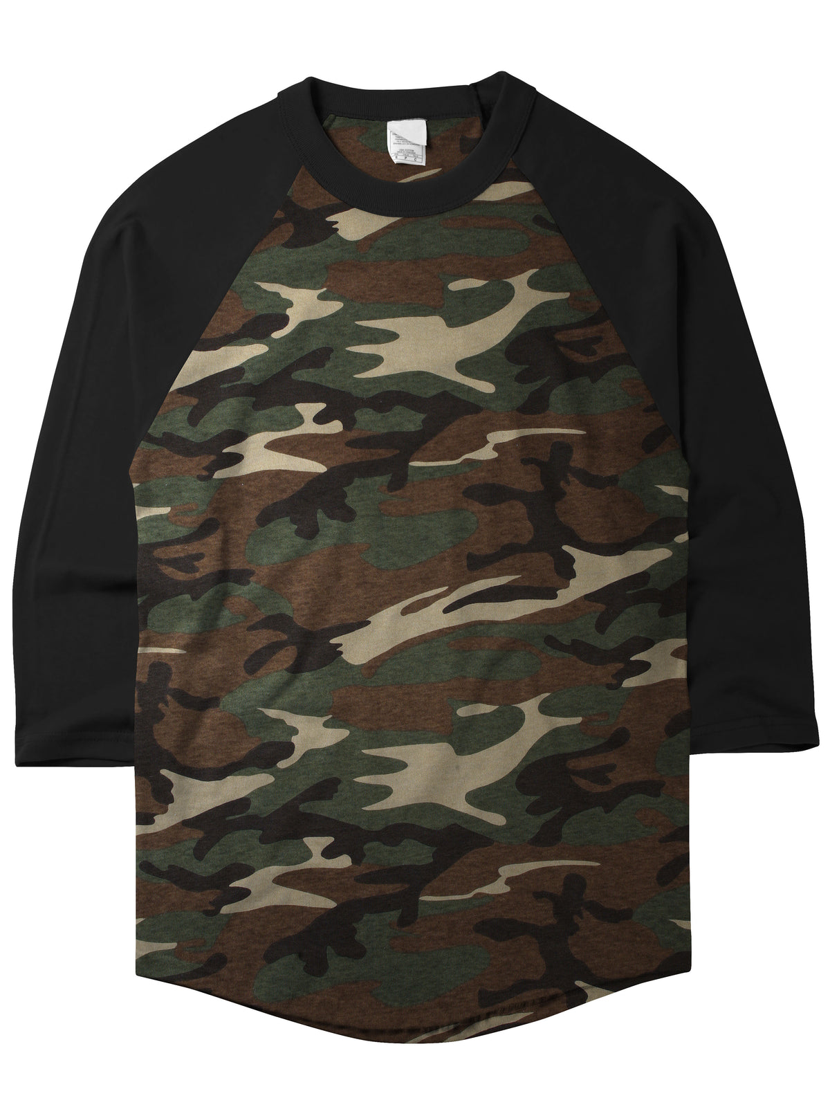 Men’s Raglan 3/4 Baseball Jersey Shirt in Green Camo/Black - Hat and Beyond baseball jersey