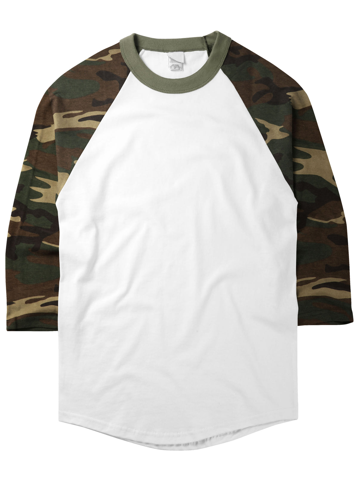 Men’s Raglan 3/4 Baseball Jersey Shirt in White/Green Camo - Hat and Beyond baseball jersey