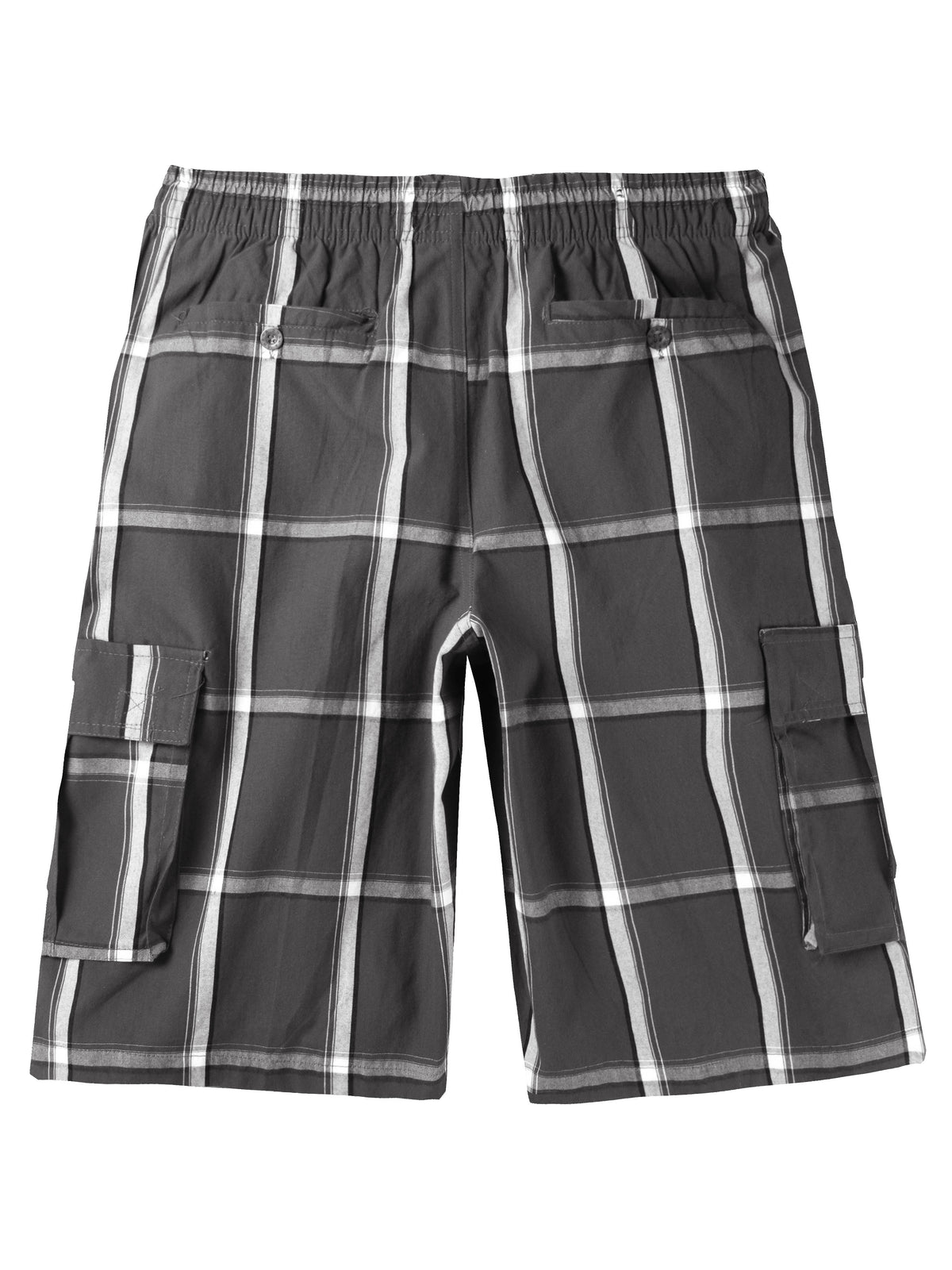 Men’s Checkered Plaid Cargo Shorts in Dark Gray - Hat and Beyond casual shorts