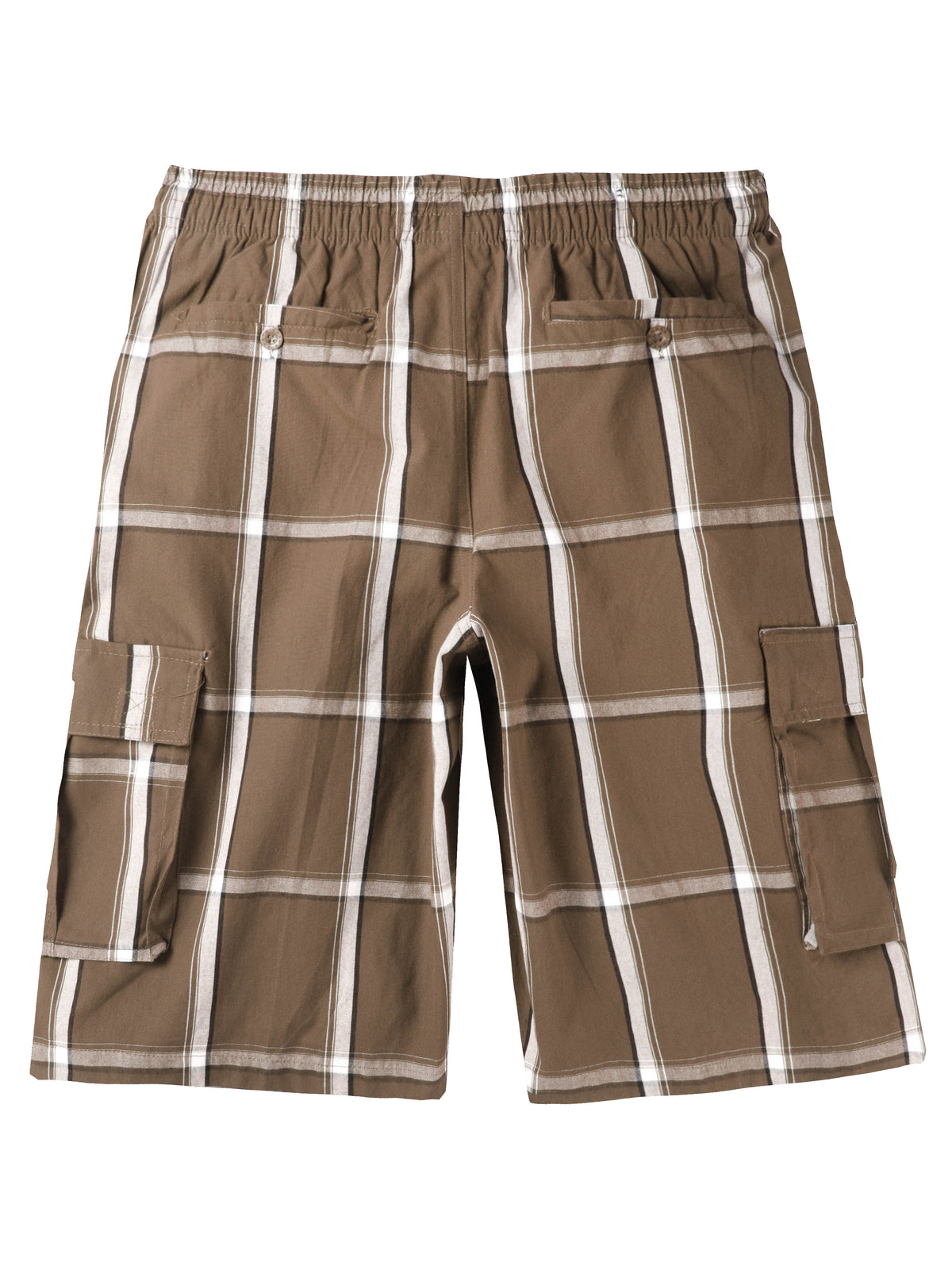 Men’s Checkered Plaid Cargo Shorts in Khaki - Hat and Beyond casual shorts