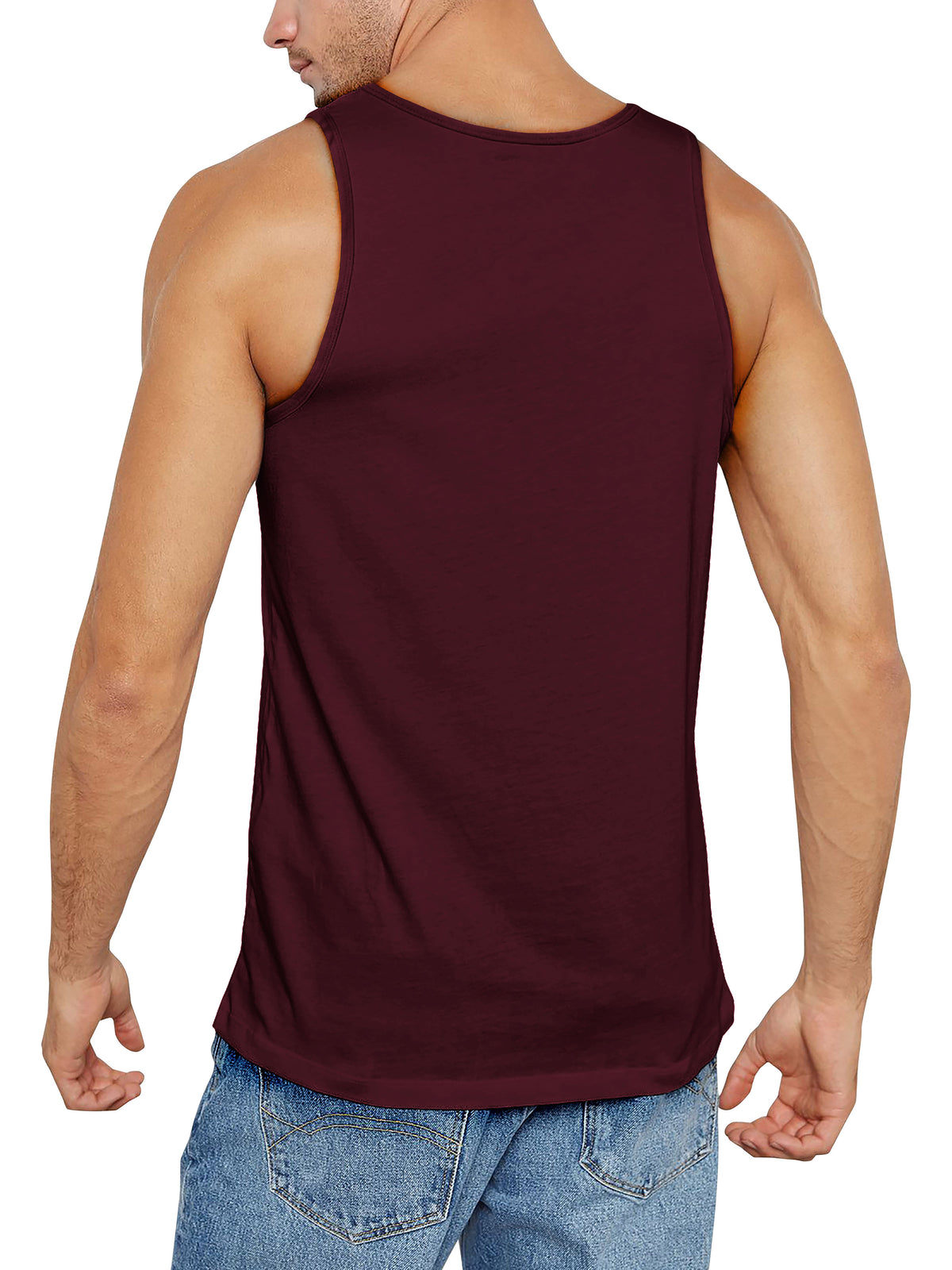 Men’s Muscle Fit Workout Sleeveless Tank Top in Burgundy - Hat and Beyond tank top