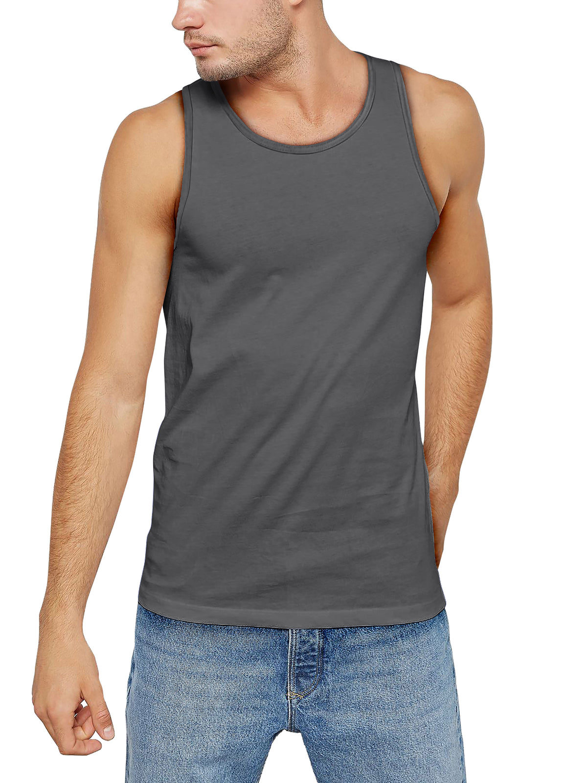 Men’s Muscle Fit Workout Sleeveless Tank Top in Charcoal - Hat and Beyond tank top