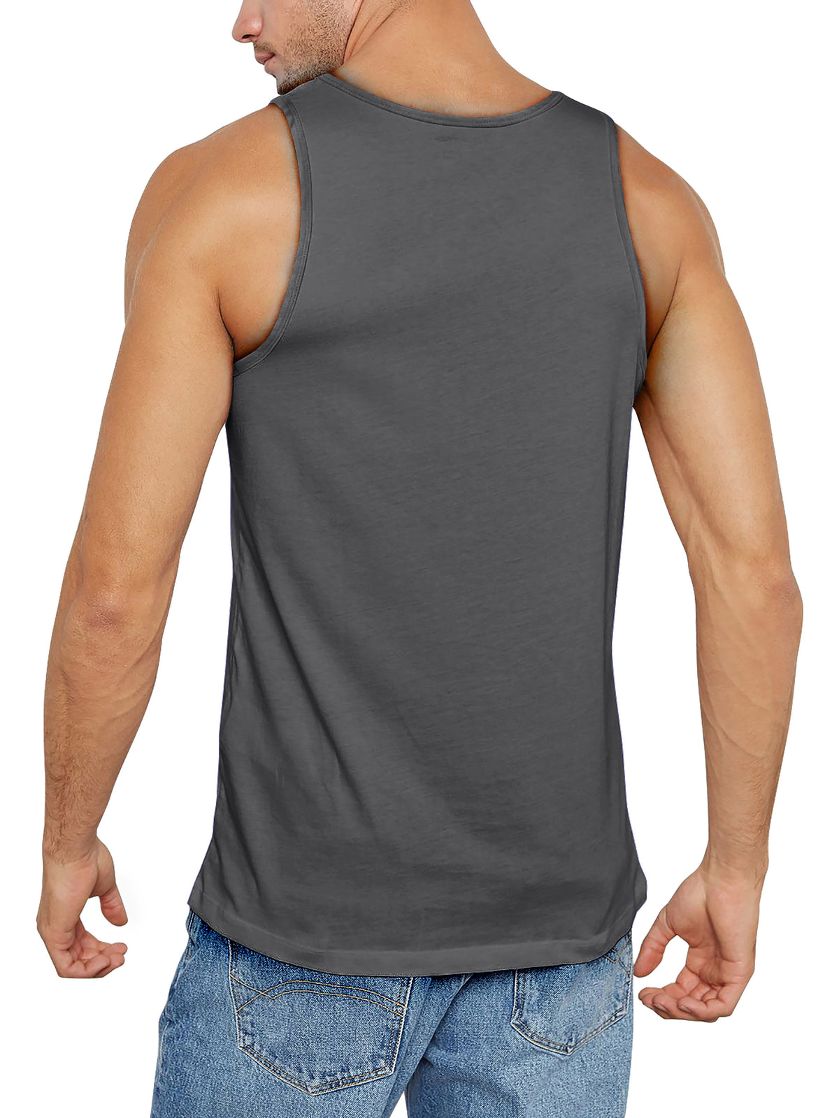 Men’s Muscle Fit Workout Sleeveless Tank Top in Charcoal - Hat and Beyond tank top