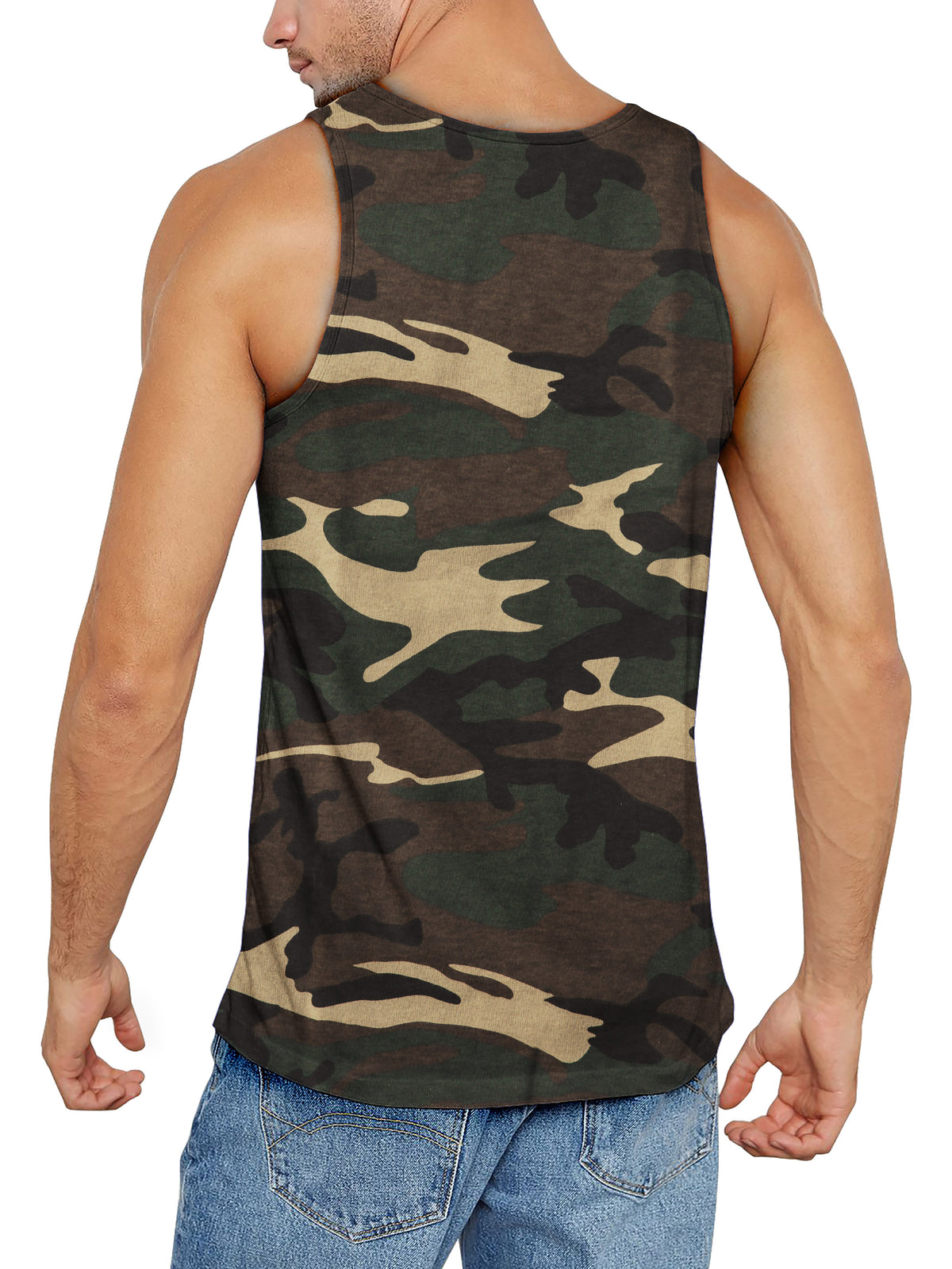 Men’s Muscle Fit Workout Sleeveless Tank Top in Green Camo - Hat and Beyond tank top