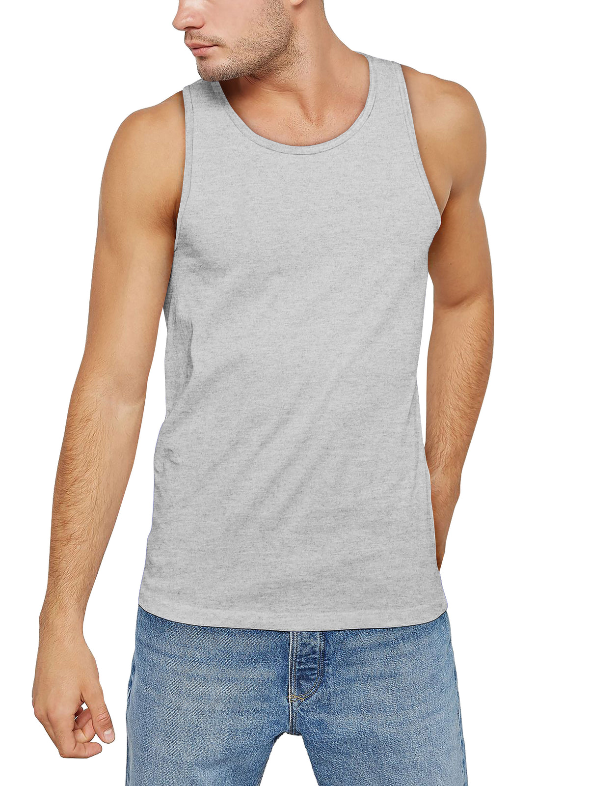 Men’s Muscle Fit Workout Sleeveless Tank Top in Gray - Hat and Beyond tank top