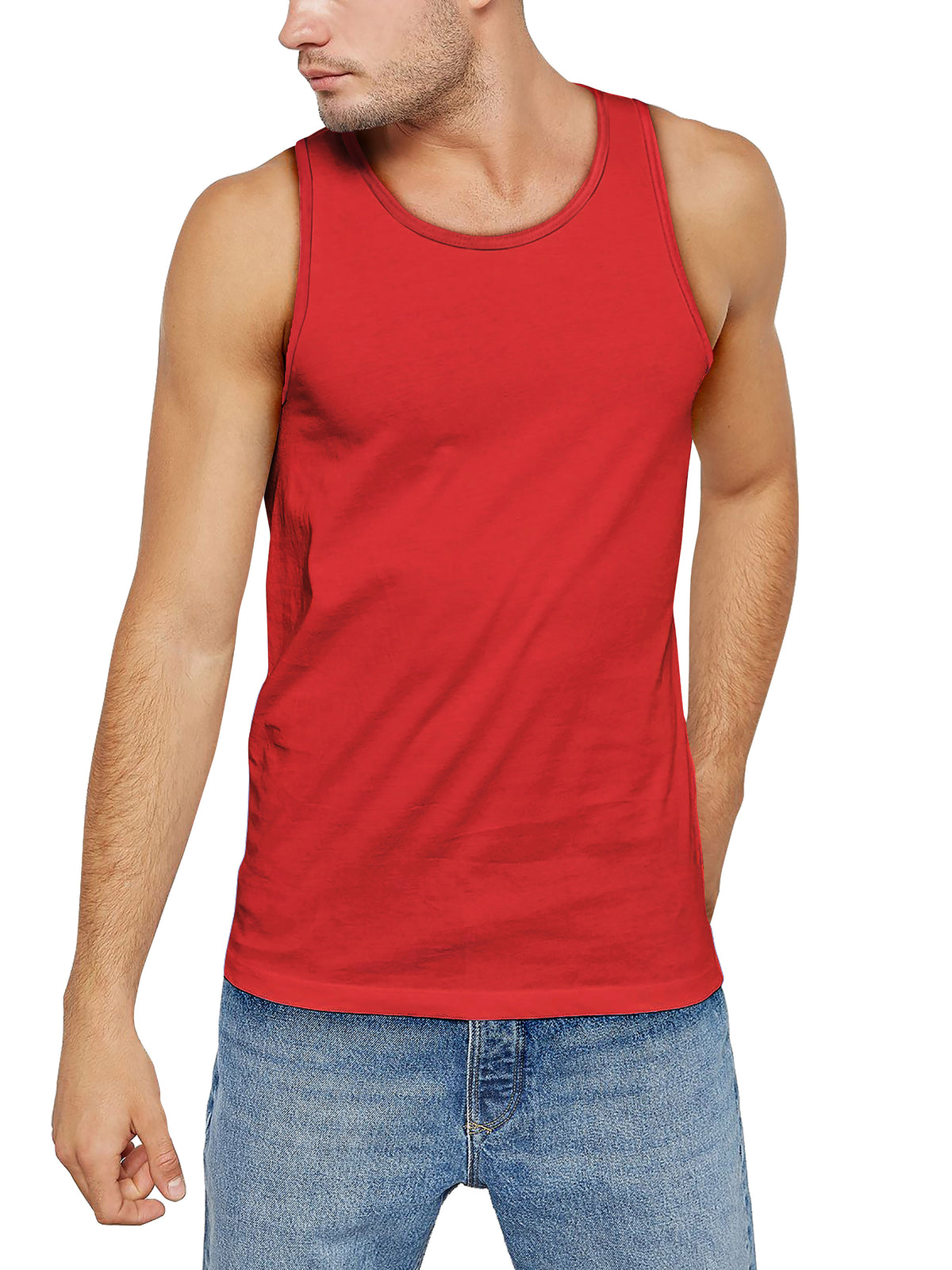Men’s Muscle Fit Workout Sleeveless Tank Top in Red - Hat and Beyond tank top