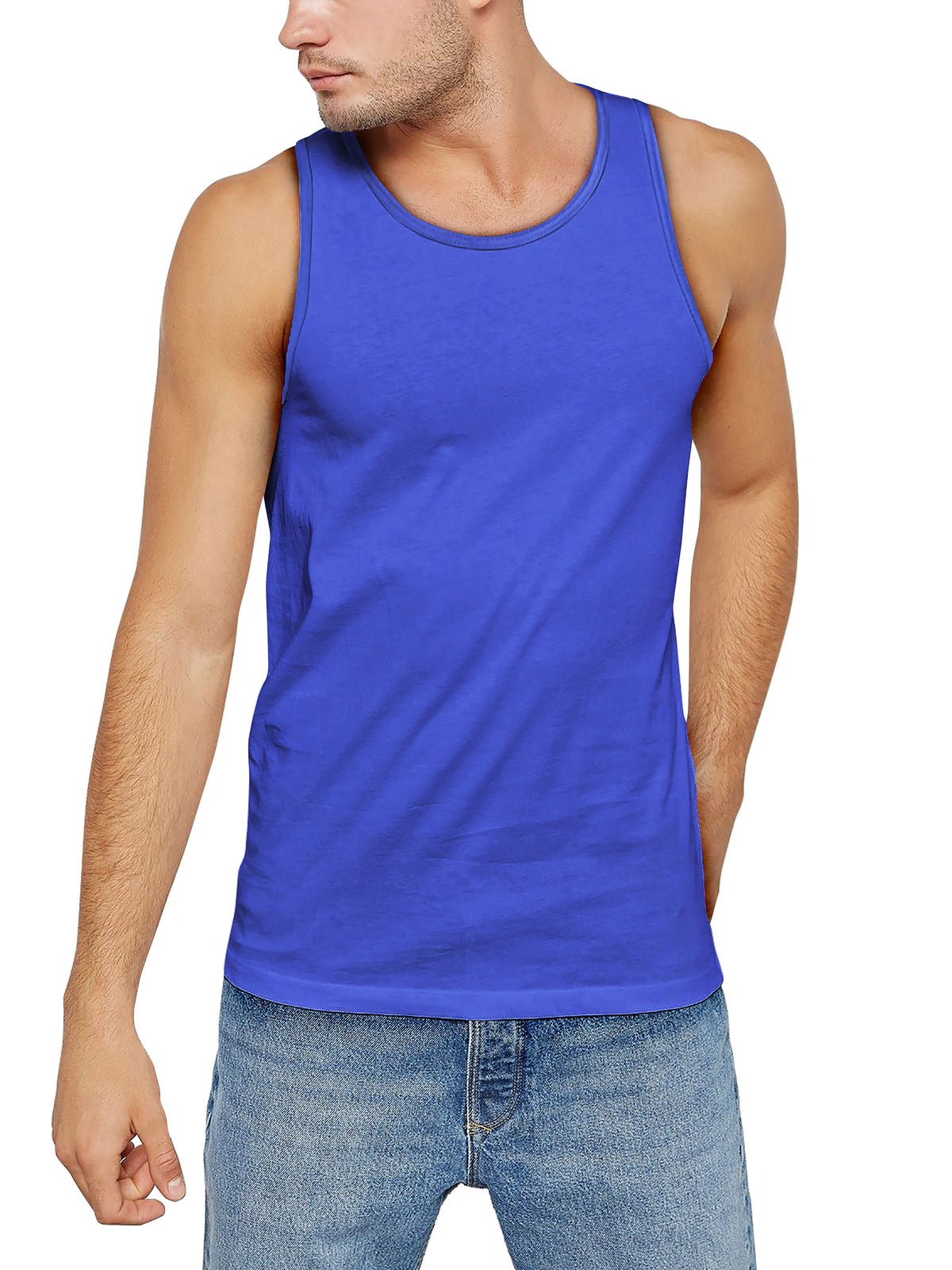 Men’s Muscle Fit Workout Sleeveless Tank Top in Royal Blue - Hat and Beyond tank top