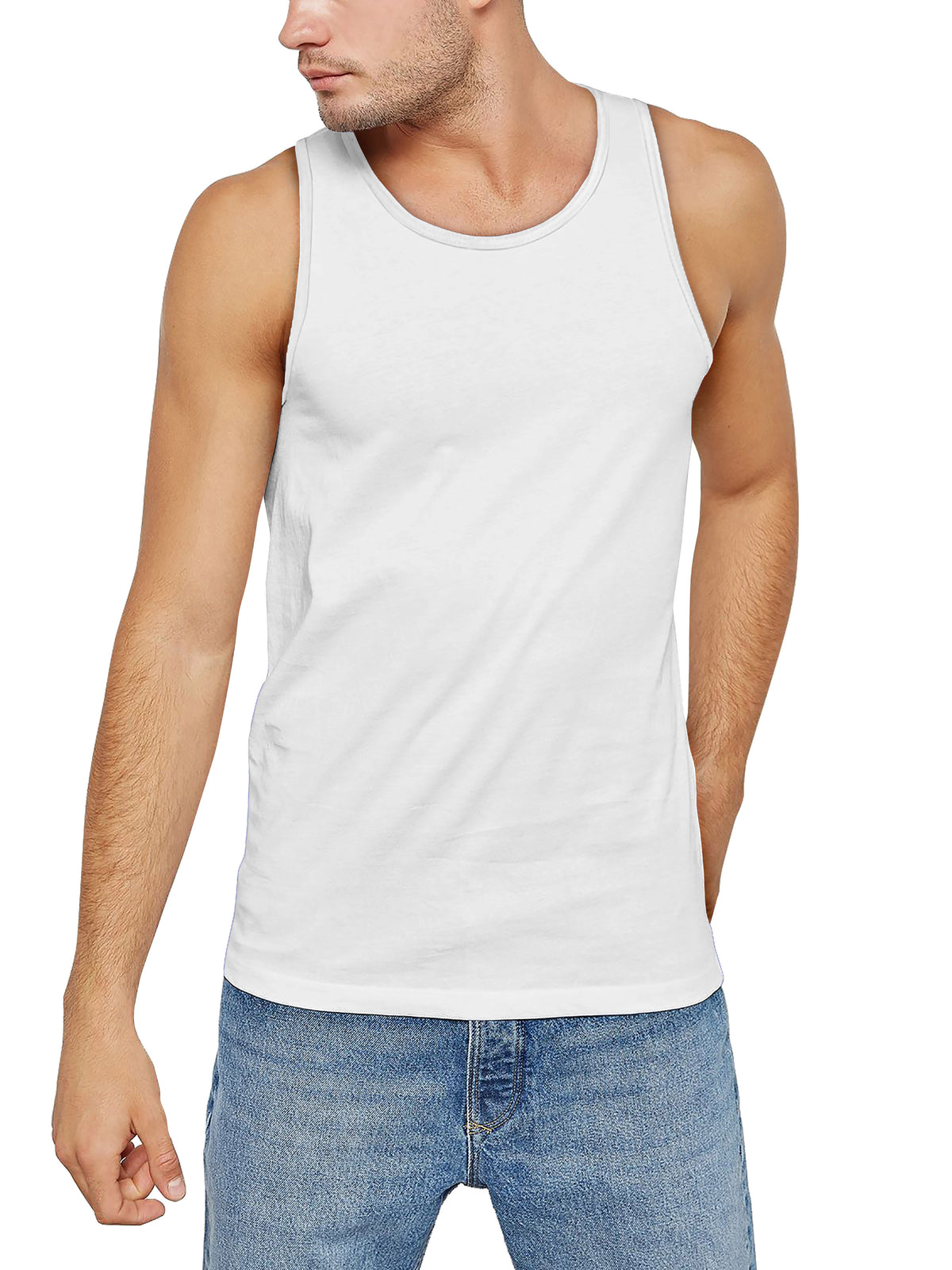 Men’s Muscle Fit Workout Sleeveless Tank Top in White - Hat and Beyond tank top