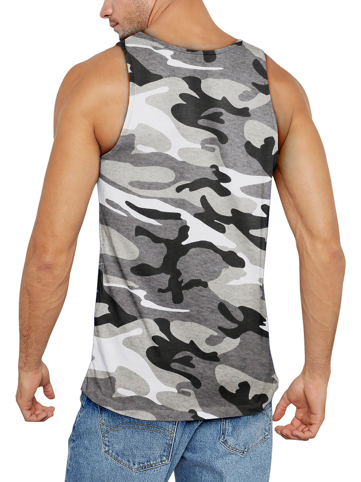 Men’s Muscle Fit Workout Sleeveless Tank Top in White Camo - Hat and Beyond tank top