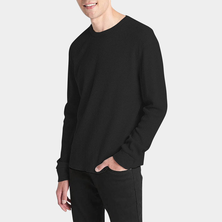Men’s Waffle Thermal Sweatshirts in thermal shirt_thermal long sleeve_mens thermal shirt_long sleeve thermal shirts_mens thermal long sleeve_thermal clothing mens_Black - Hat and B