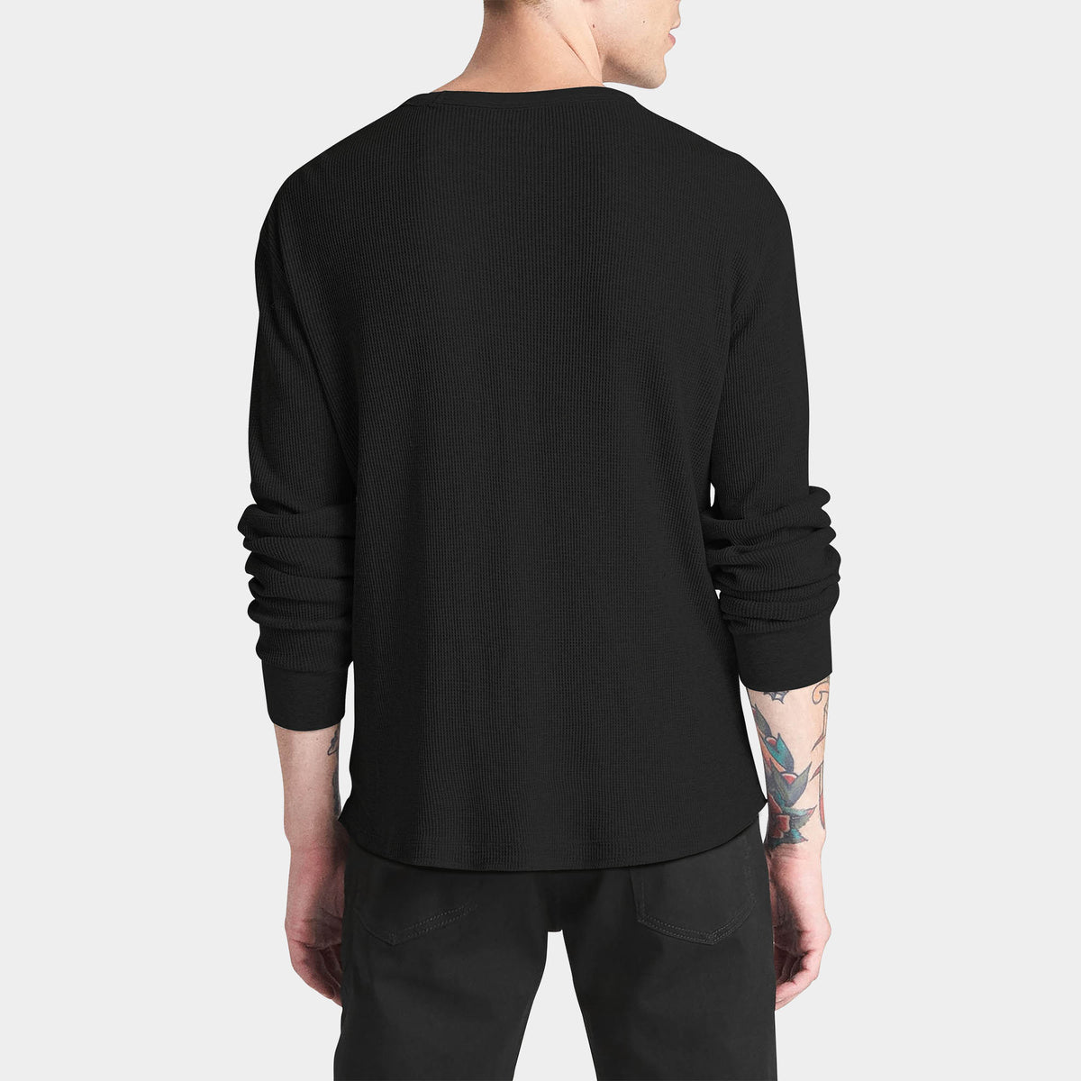 Men’s Waffle Thermal Sweatshirts in thermal shirt_thermal long sleeve_mens thermal shirt_long sleeve thermal shirts_mens thermal long sleeve_thermal clothing mens_Black - Hat and B