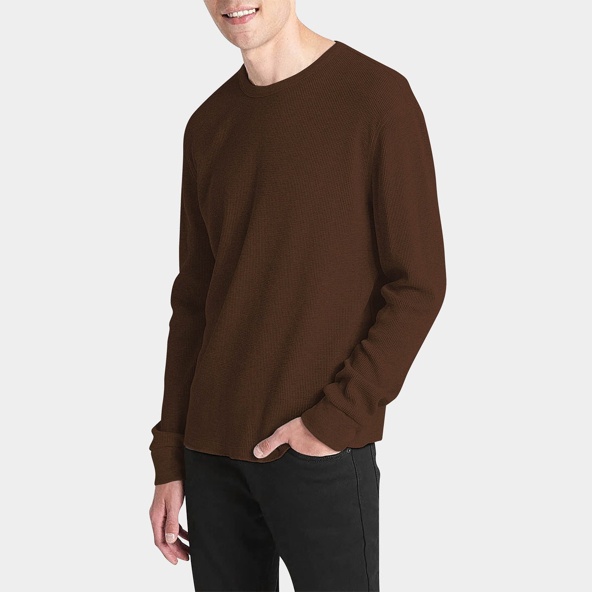 Men’s Waffle Thermal Sweatshirts in thermal shirt_thermal long sleeve_mens thermal shirt_long sleeve thermal shirts_mens thermal long sleeve_thermal clothing mens_Brown - Hat and B