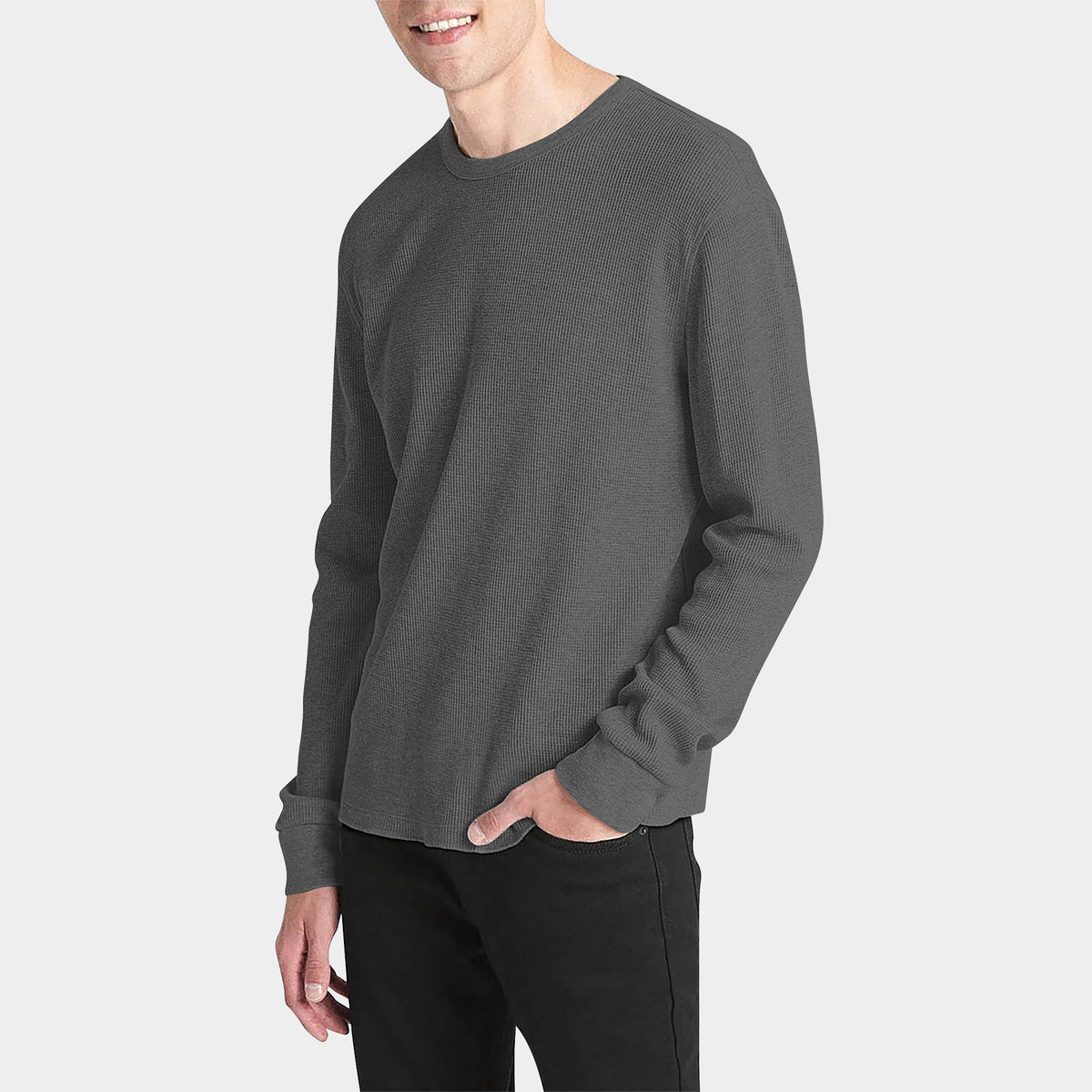 Men’s Waffle Thermal Sweatshirts in thermal shirt_thermal long sleeve_mens thermal shirt_long sleeve thermal shirts_mens thermal long sleeve_thermal clothing mens_Cool Gray - Hat a