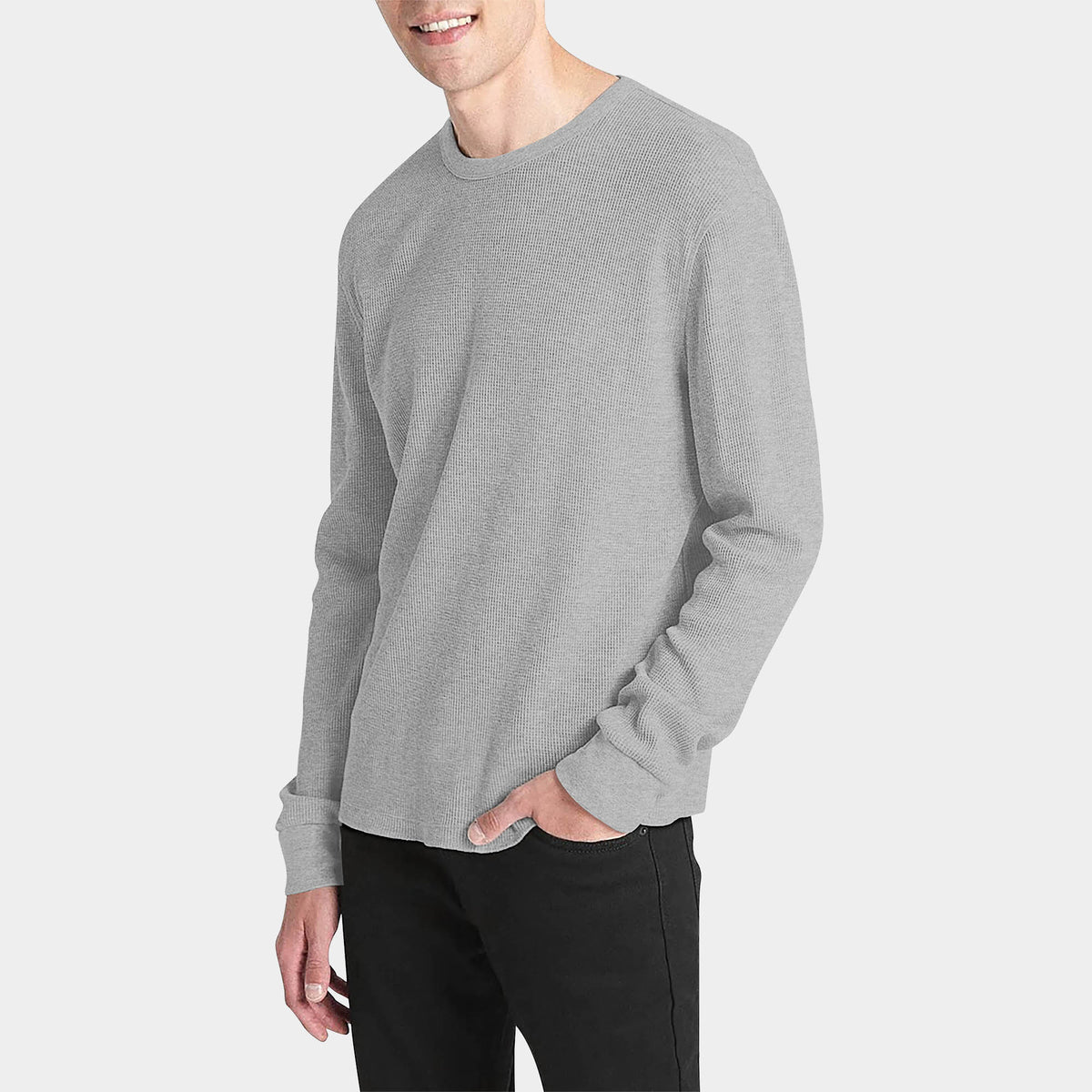 Men’s Waffle Thermal Sweatshirts in thermal shirt_thermal long sleeve_mens thermal shirt_long sleeve thermal shirts_mens thermal long sleeve_thermal clothing mens_Heather Gray - Ha