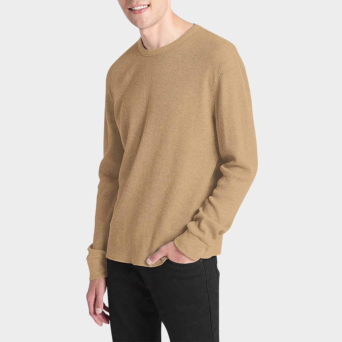 Men’s Waffle Thermal Sweatshirts in thermal shirt_thermal long sleeve_mens thermal shirt_long sleeve thermal shirts_mens thermal long sleeve_thermal clothing mens_Khaki - Hat and B