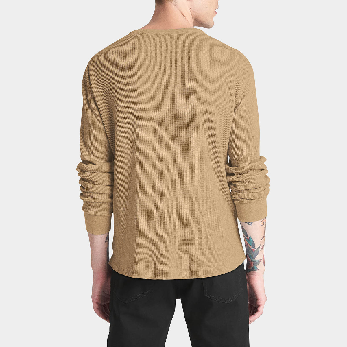 Men’s Waffle Thermal Sweatshirts in thermal shirt_thermal long sleeve_mens thermal shirt_long sleeve thermal shirts_mens thermal long sleeve_thermal clothing mens_Khaki - Hat and B