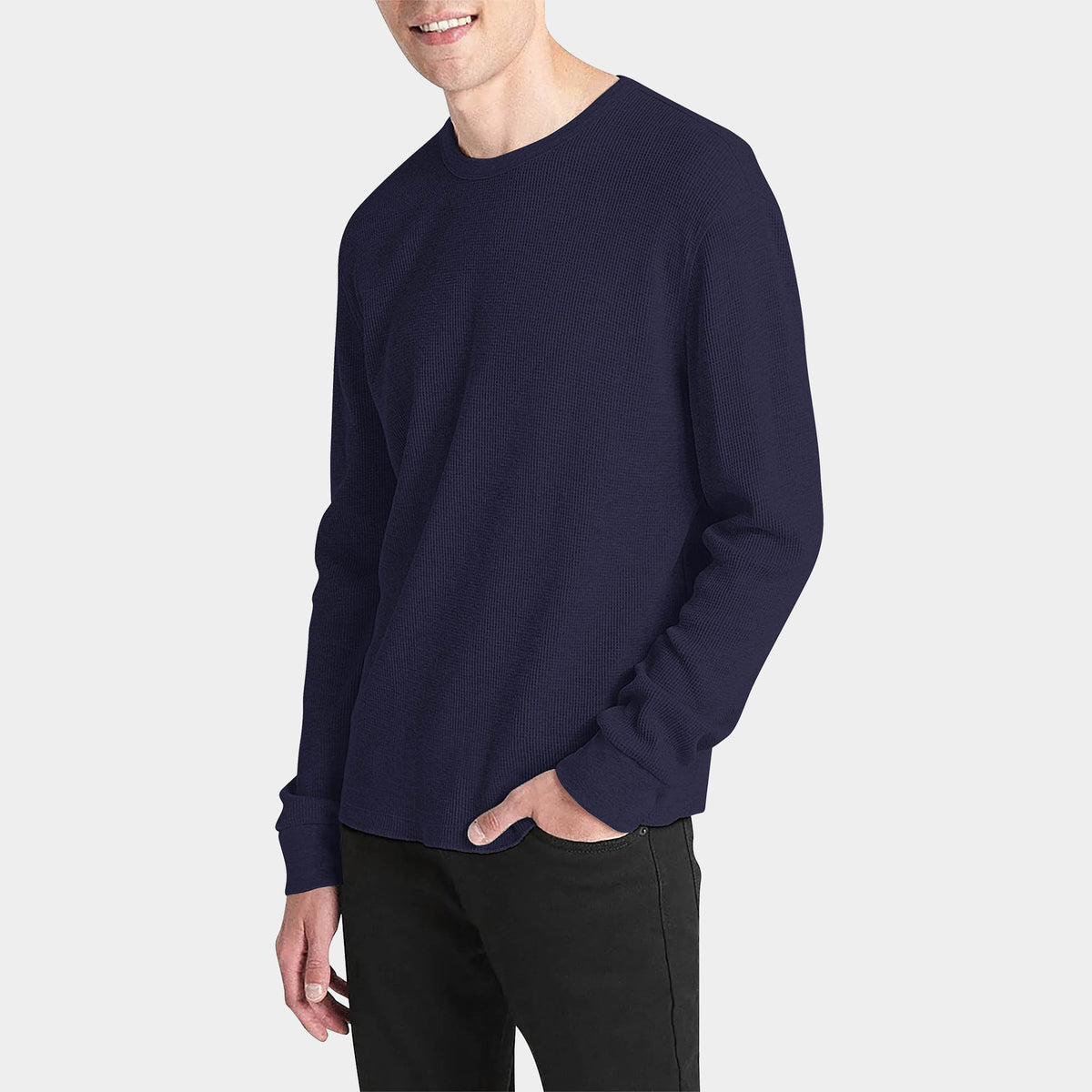Men’s Waffle Thermal Sweatshirts in thermal shirt_thermal long sleeve_mens thermal shirt_long sleeve thermal shirts_mens thermal long sleeve_thermal clothing mens_Navy - Hat and Be