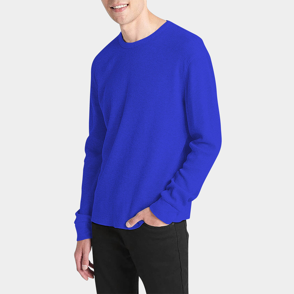 Men’s Waffle Thermal Sweatshirts in thermal shirt_thermal long sleeve_mens thermal shirt_long sleeve thermal shirts_mens thermal long sleeve_thermal clothing mens_Blue - Hat and Be