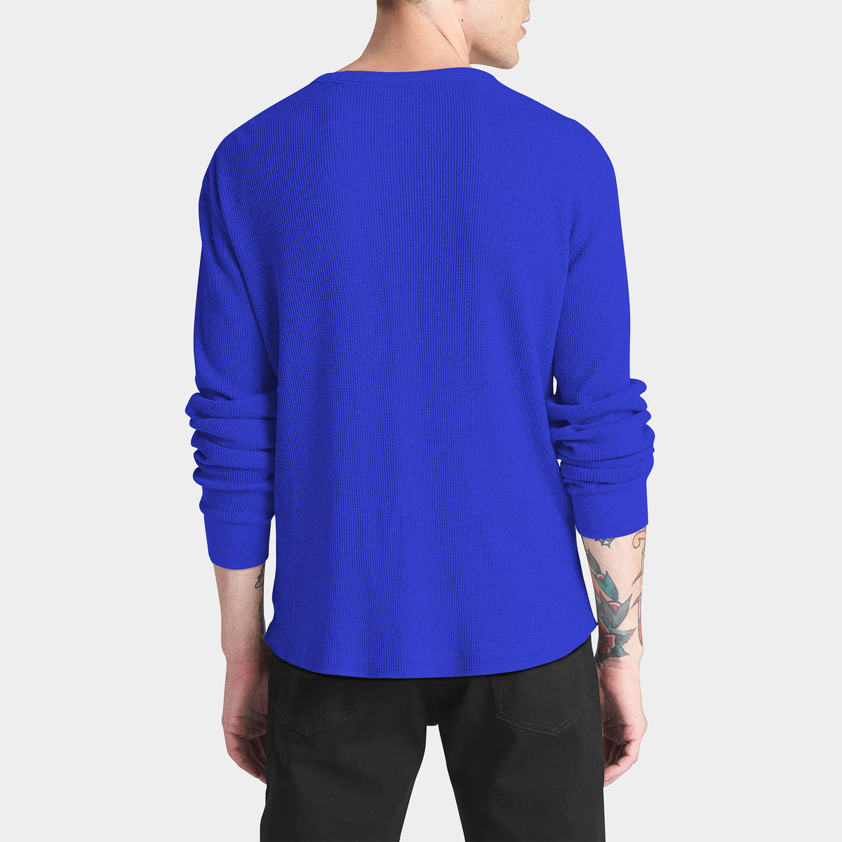 Men’s Waffle Thermal Sweatshirts in thermal shirt_thermal long sleeve_mens thermal shirt_long sleeve thermal shirts_mens thermal long sleeve_thermal clothing mens_Blue - Hat and Be