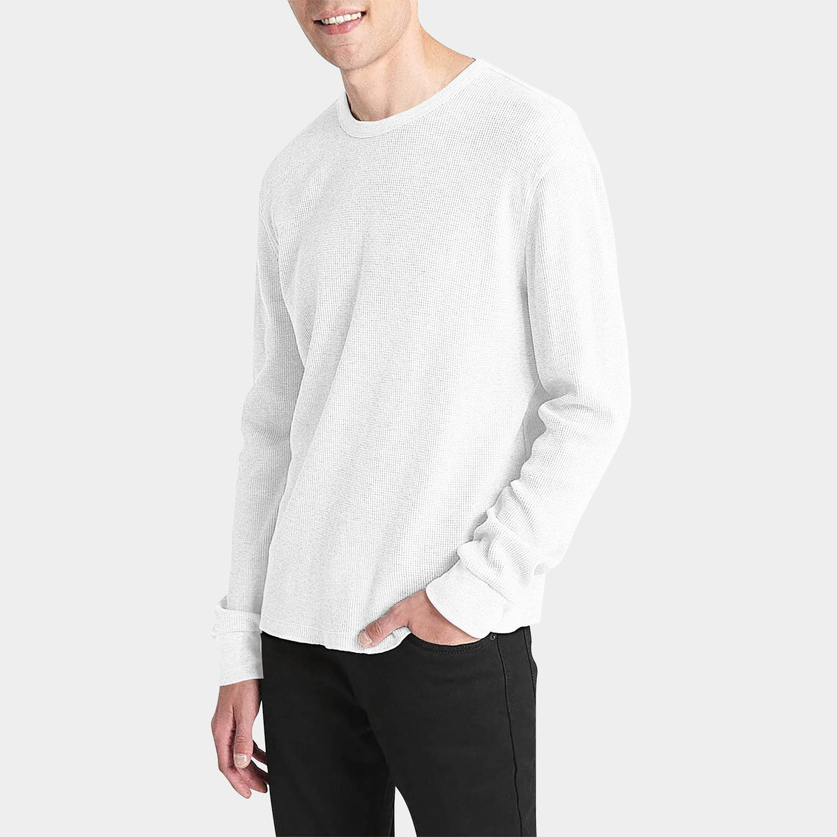Men’s Waffle Thermal Sweatshirts in thermal shirt_thermal long sleeve_mens thermal shirt_long sleeve thermal shirts_mens thermal long sleeve_thermal clothing mens_White - Hat and B