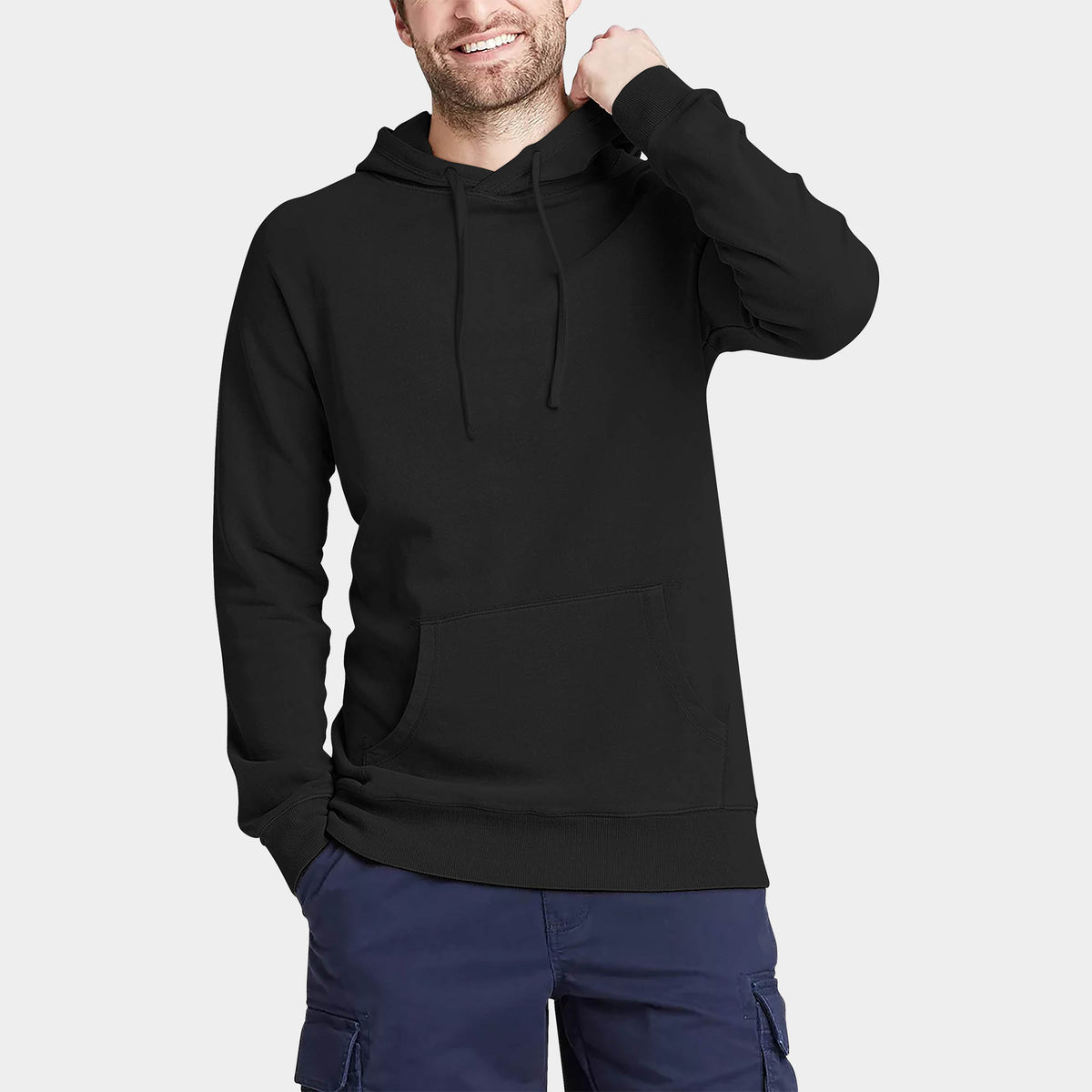 Men’s Lightweight Pullover Hoodie in hoodie_hoodies for men_hooded sweatshirt_custom hoodies_cheap hoodies_couple hoodies_pullover hoodie_mens pullover hoodie_Black - Hat and Beyon