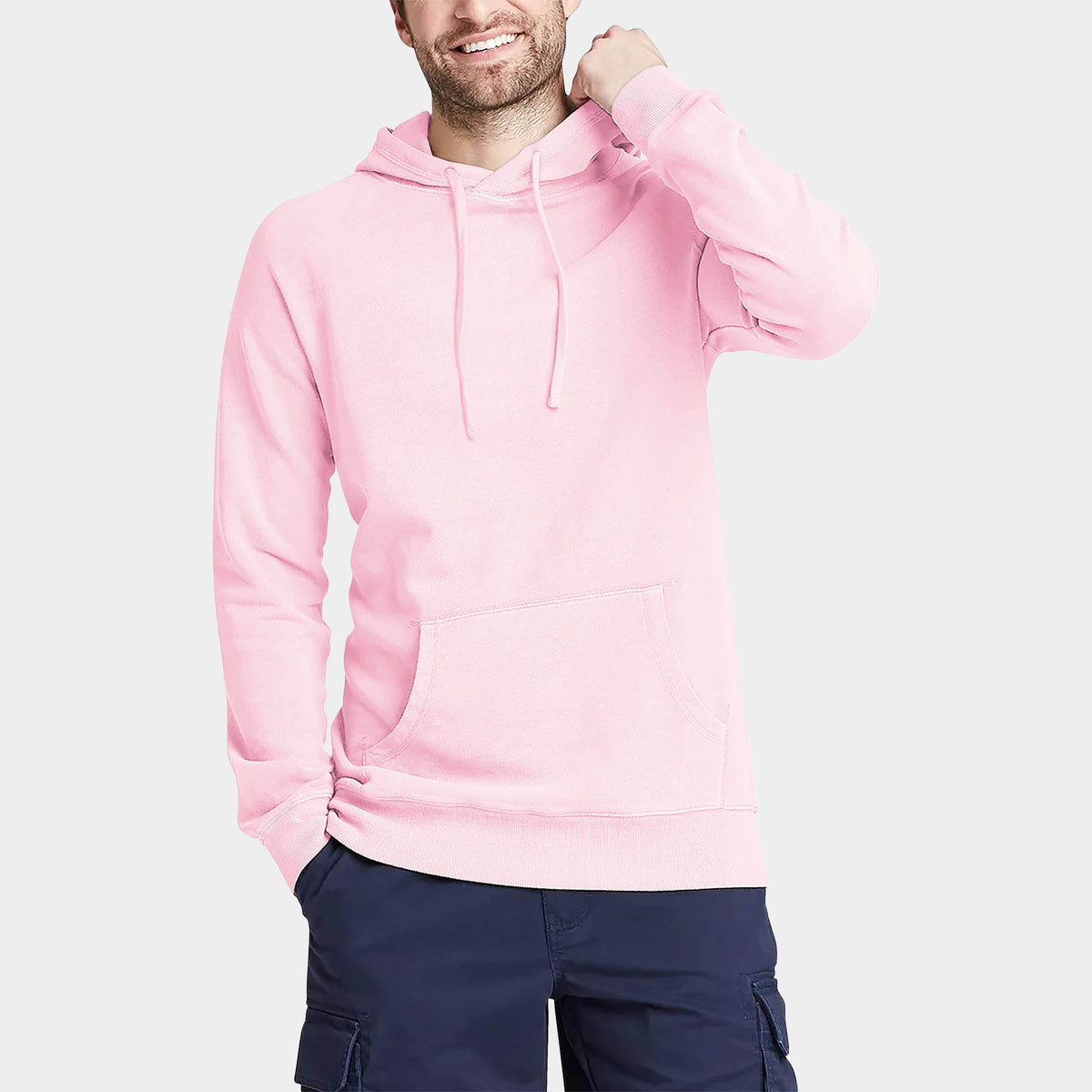 Men’s Lightweight Pullover Hoodie in hoodie_hoodies for men_hooded sweatshirt_custom hoodies_cheap hoodies_couple hoodies_pullover hoodie_mens pullover hoodie_Pink - Hat and Beyond