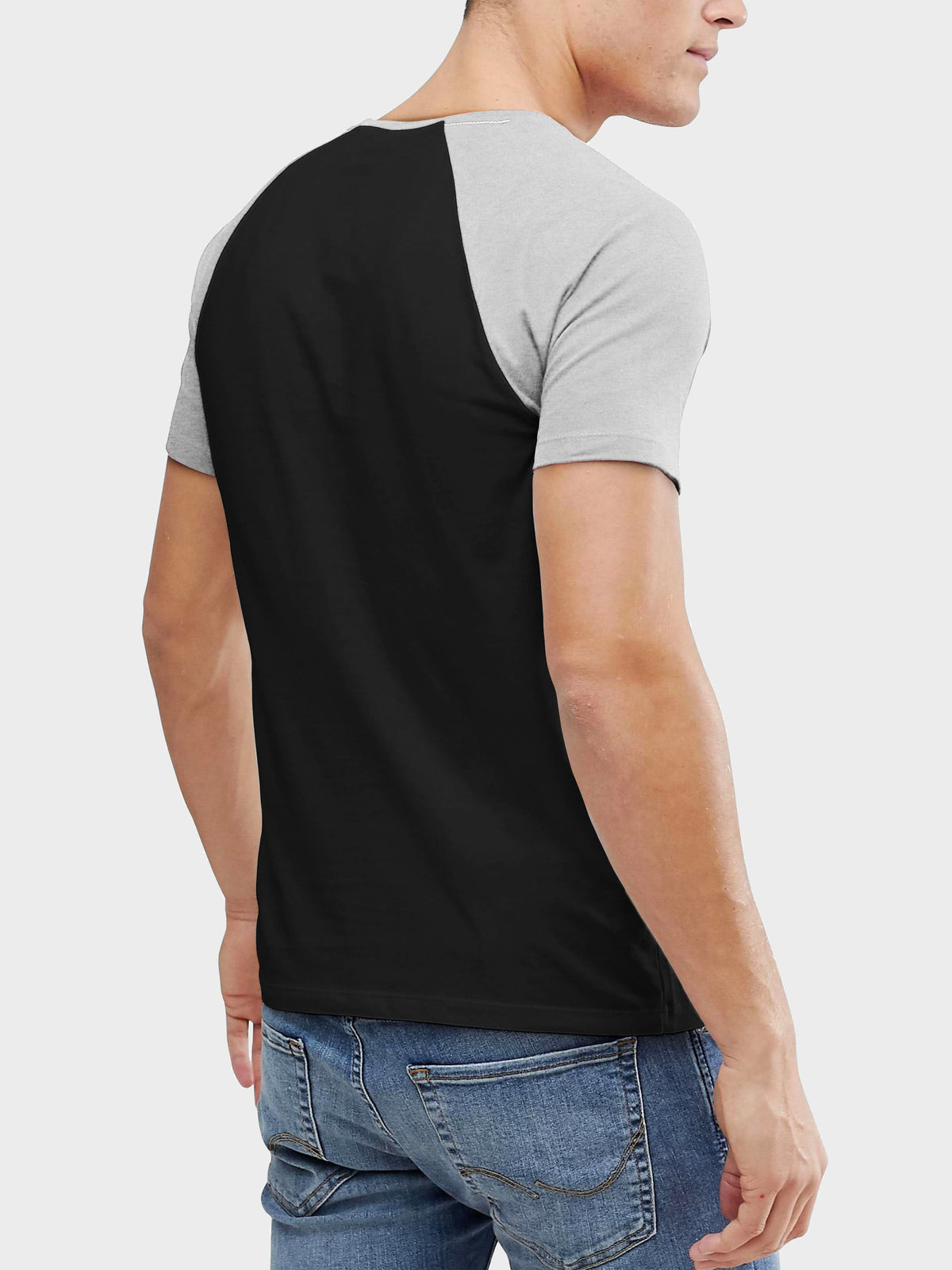 Men’s Contrast Raglan Short Sleeve Baseball T-Shirts in Black/Heather Gray - Hat and Beyond baseball jersey