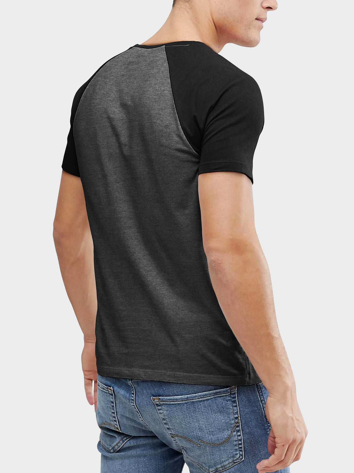 Men’s Contrast Raglan Short Sleeve Baseball T-Shirts in Charcoal/Black - Hat and Beyond baseball jersey