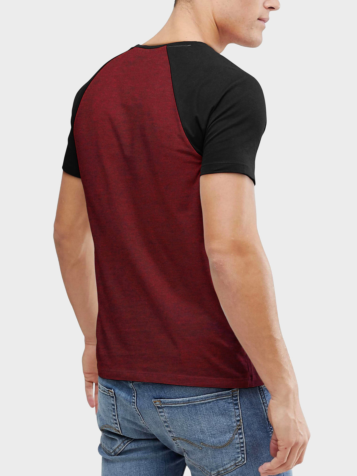Men’s Contrast Raglan Short Sleeve Baseball T-Shirts in Cranberry Caviar/Black - Hat and Beyond baseball jersey