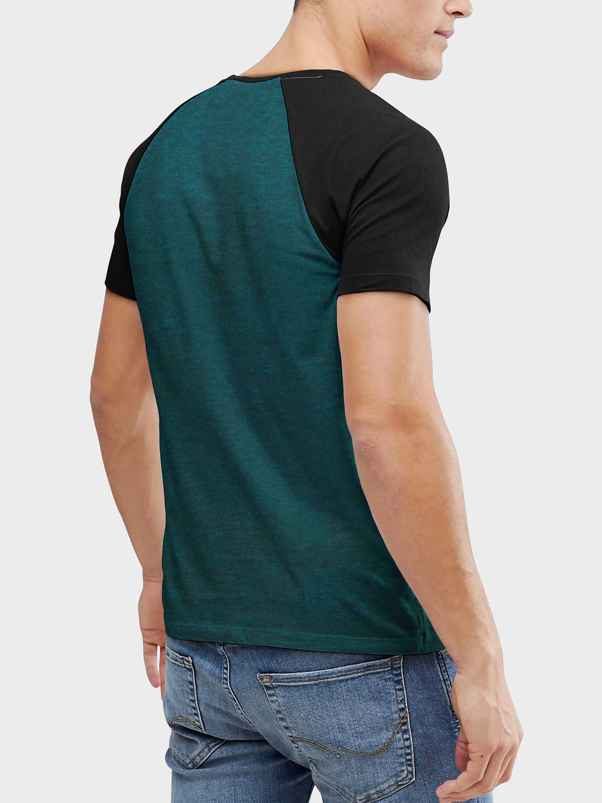 Men’s Contrast Raglan Short Sleeve Baseball T-Shirts in Cyan Caviar/Black - Hat and Beyond baseball jersey