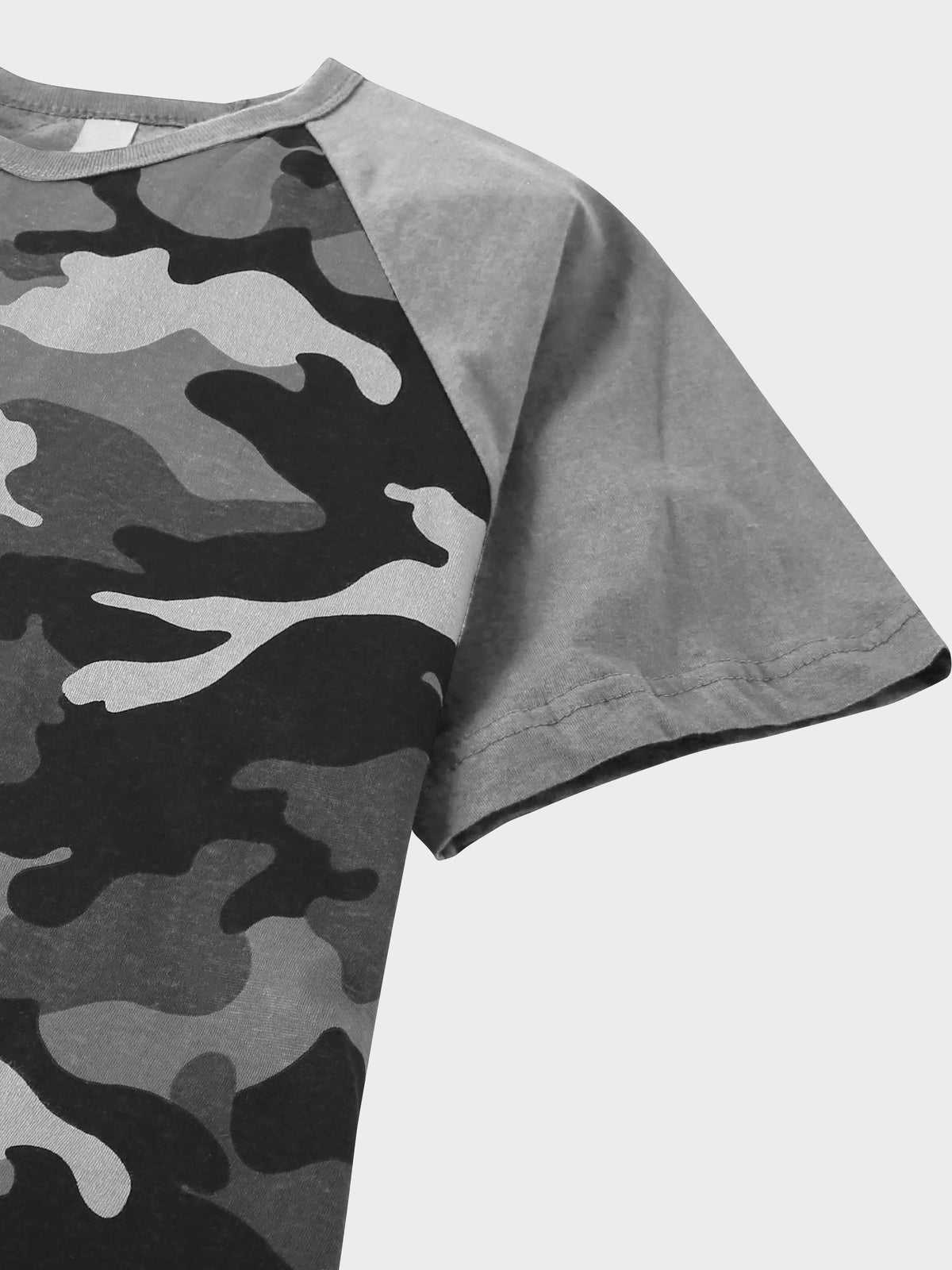 Men’s Contrast Raglan Short Sleeve Baseball T-Shirts in Gray Camo/Cool Gray - Hat and Beyond baseball jersey