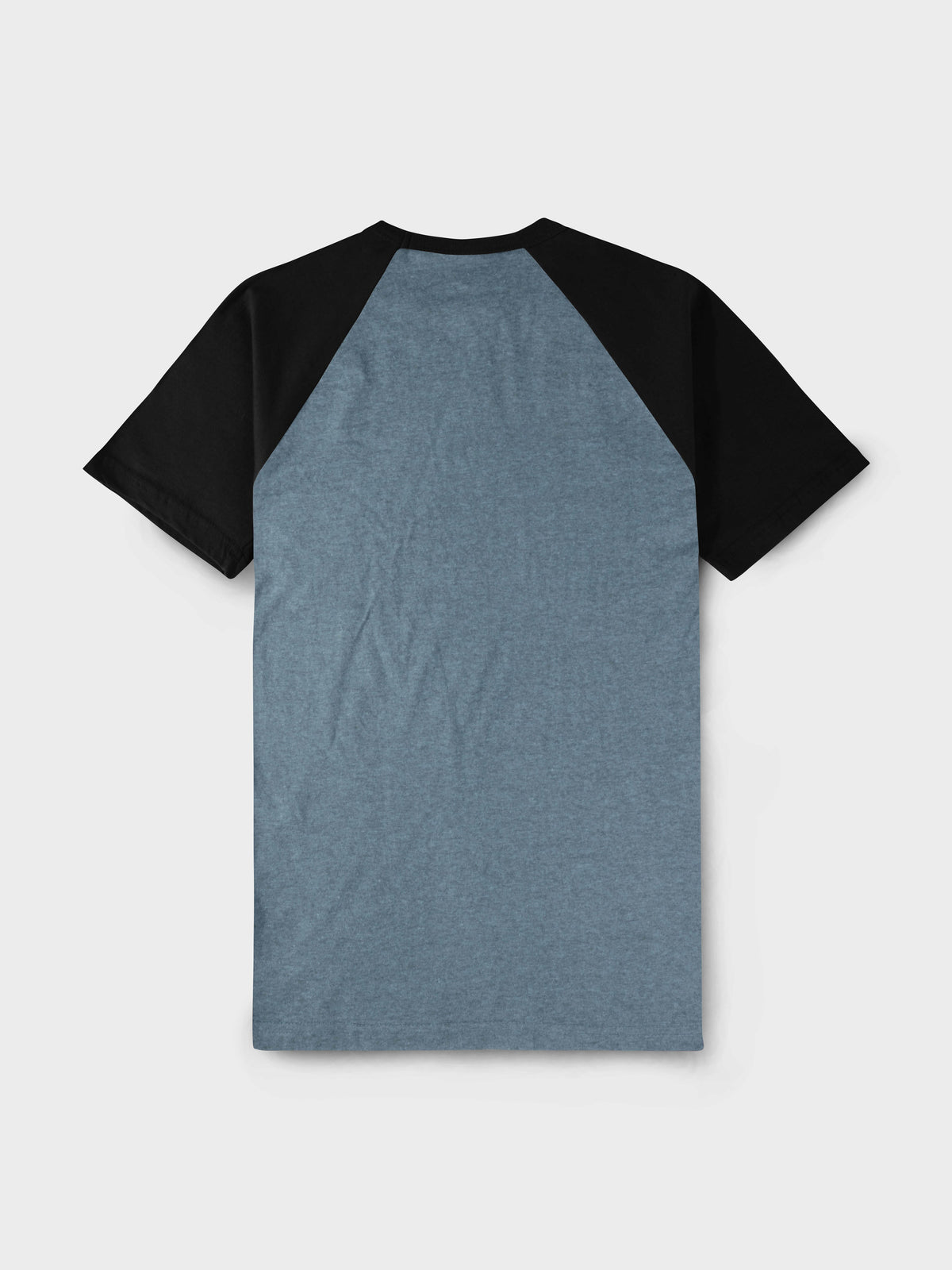 Men’s Contrast Raglan Short Sleeve Baseball T-Shirts in Heather Denim/Black - Hat and Beyond baseball jersey