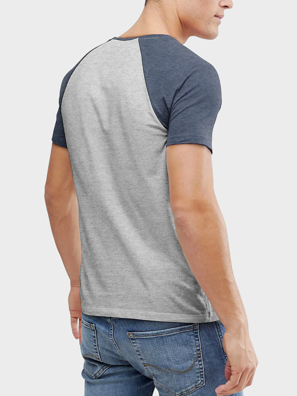 Men’s Contrast Raglan Short Sleeve Baseball T-Shirts in Heather Gray/Heather Navy - Hat and Beyond baseball jersey