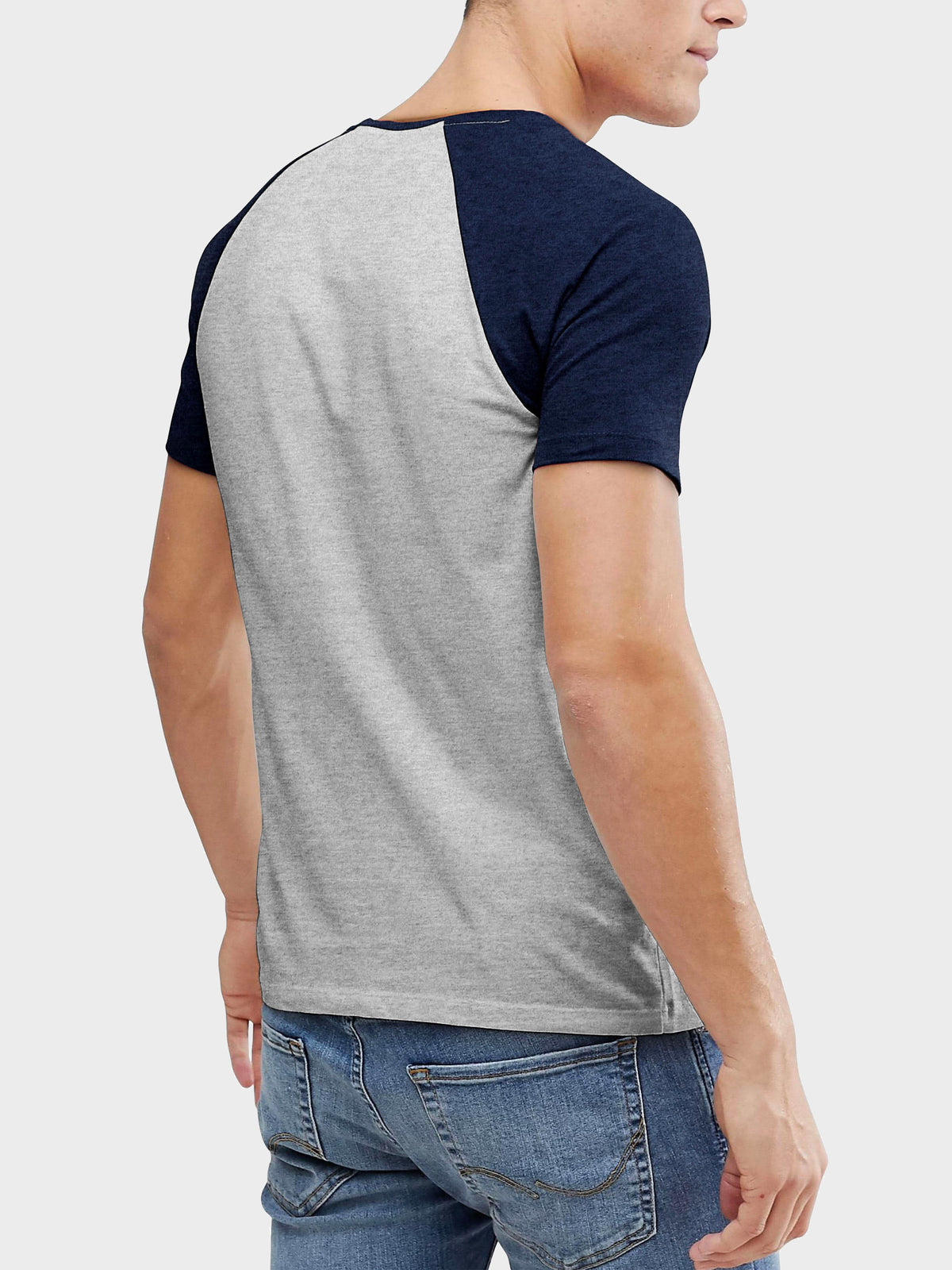 Men’s Contrast Raglan Short Sleeve Baseball T-Shirts in Heather Gray/Royal Caviar - Hat and Beyond baseball jersey