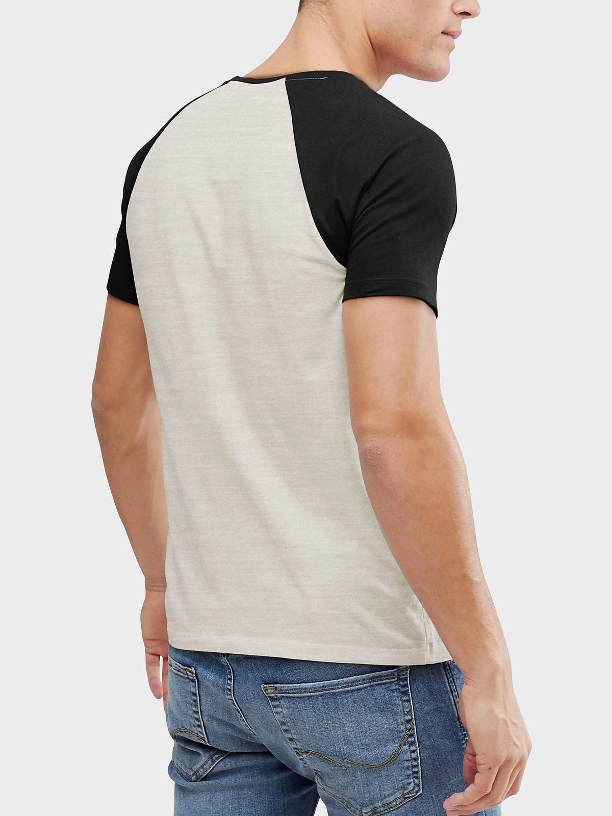 Men’s Contrast Raglan Short Sleeve Baseball T-Shirts in Oatmeal Heather/Black - Hat and Beyond baseball jersey
