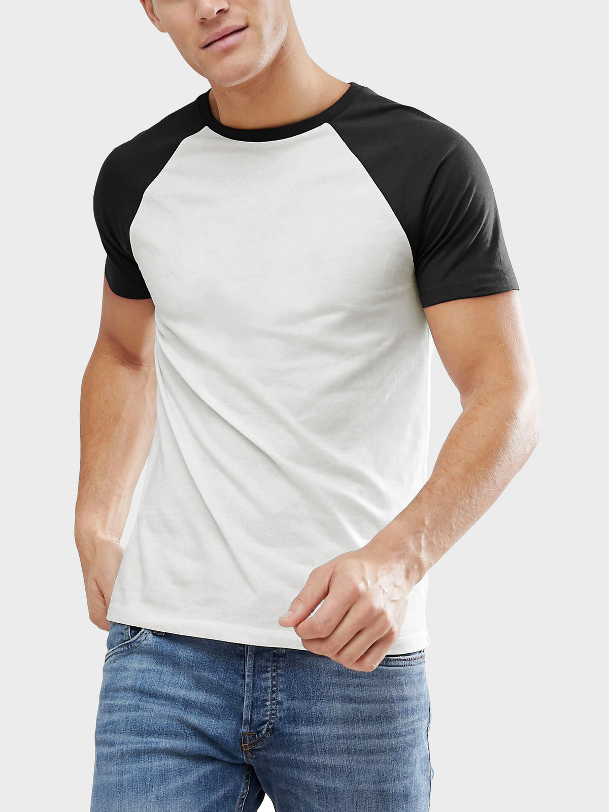 Men’s Contrast Raglan Short Sleeve Baseball T-Shirts in White/Black - Hat and Beyond baseball jersey