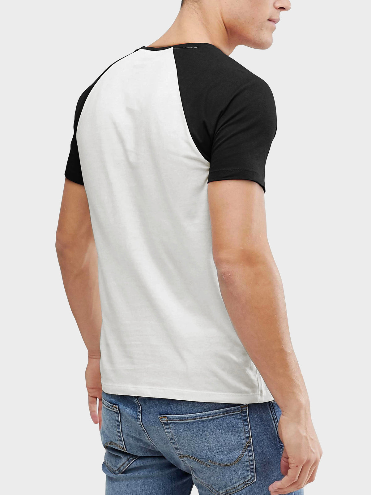 Men’s Contrast Raglan Short Sleeve Baseball T-Shirts in White/Black - Hat and Beyond baseball jersey