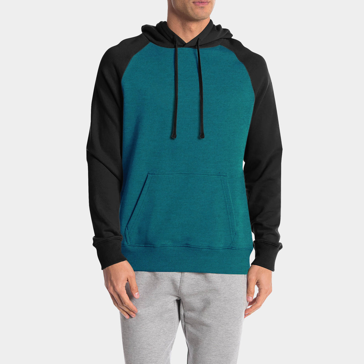 Men’s Raglan Pullover Hoodie in pullover hoodie_mens pullover hoodie_pullover sweatshirt_champion pullover hoodie_pullover adidas_hooded pullover_Cyan Caviar/Black - Hat and Beyond